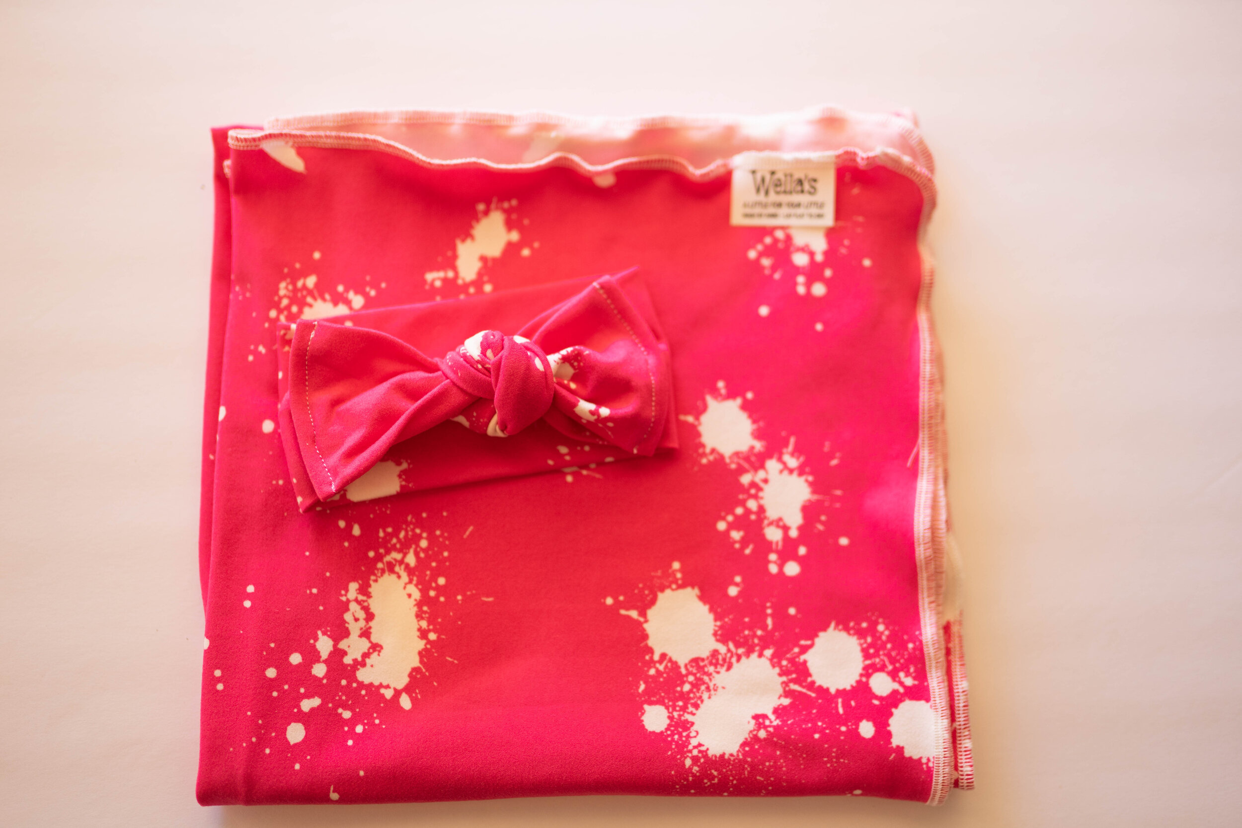 Pink/White Splatter Swaddle and Bow