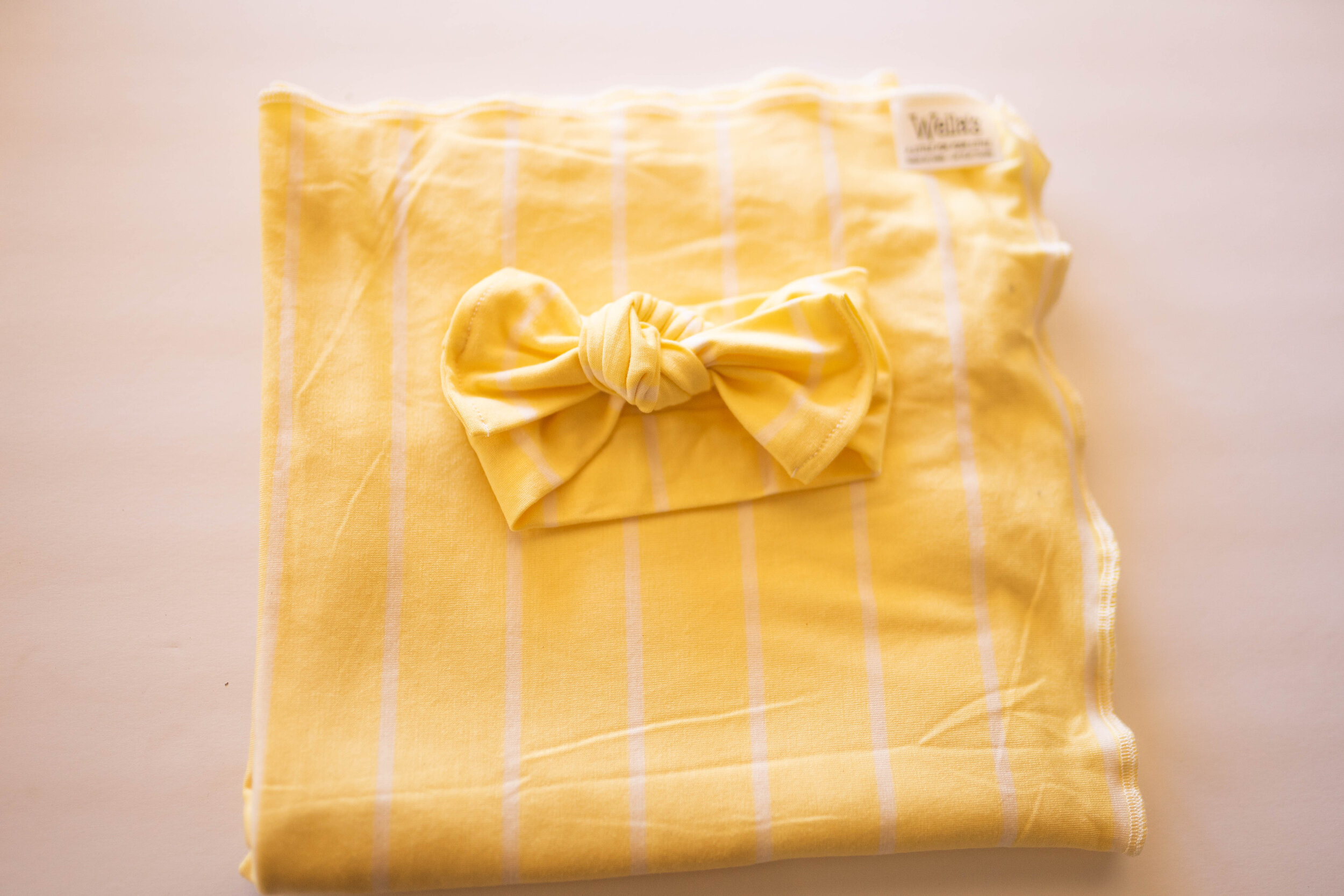 Yellow/White Stripe Swaddle and Bow