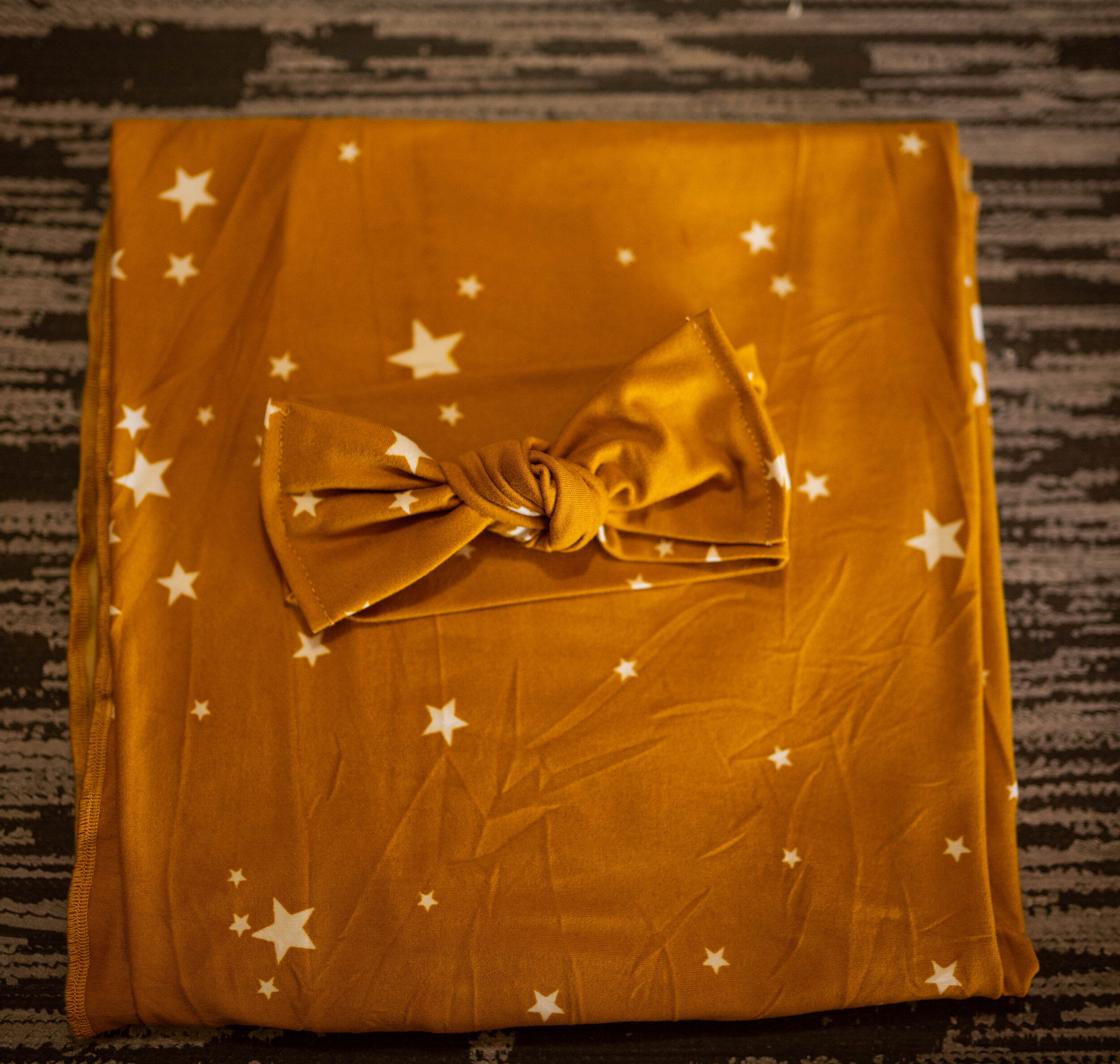 Gold w/ Stars Swaddle and Bow