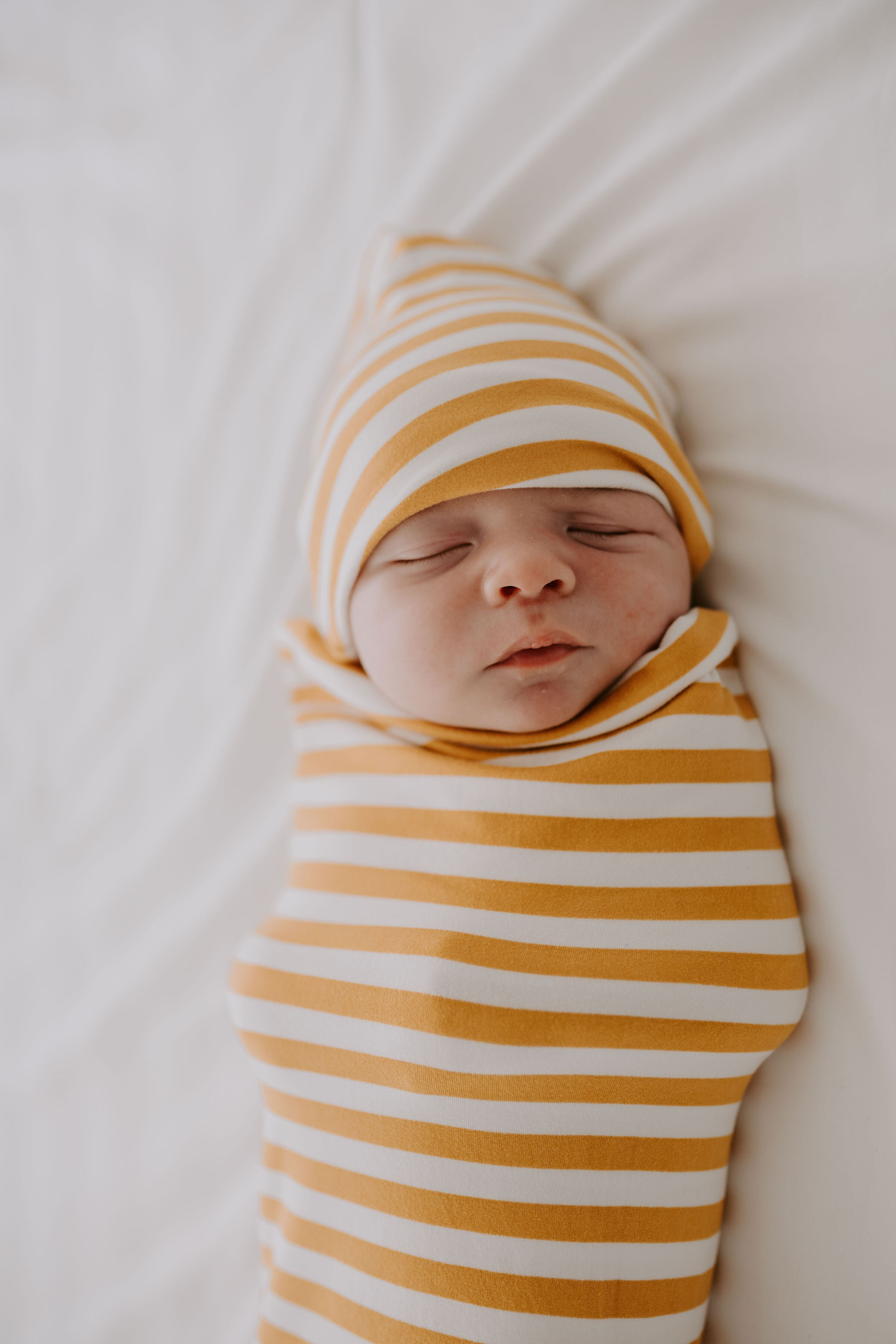 Mustard Stripe - Swaddle Sack w/ Slouch Hat