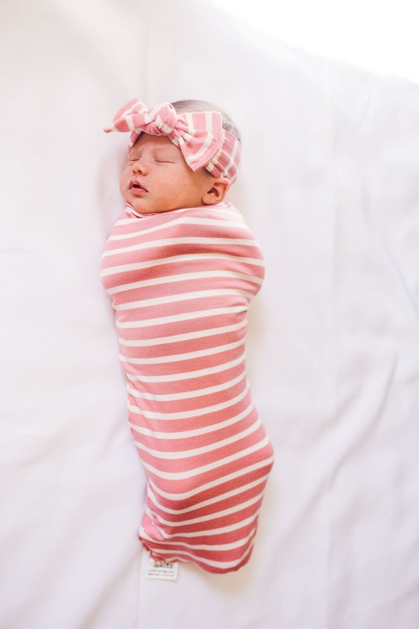 Pink/White Stripe - Swaddle Sack w/ Bow