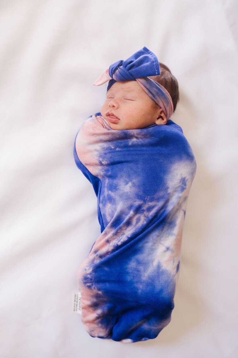 Pink/Blue Cloudy - Swaddle Sack w/ Bow