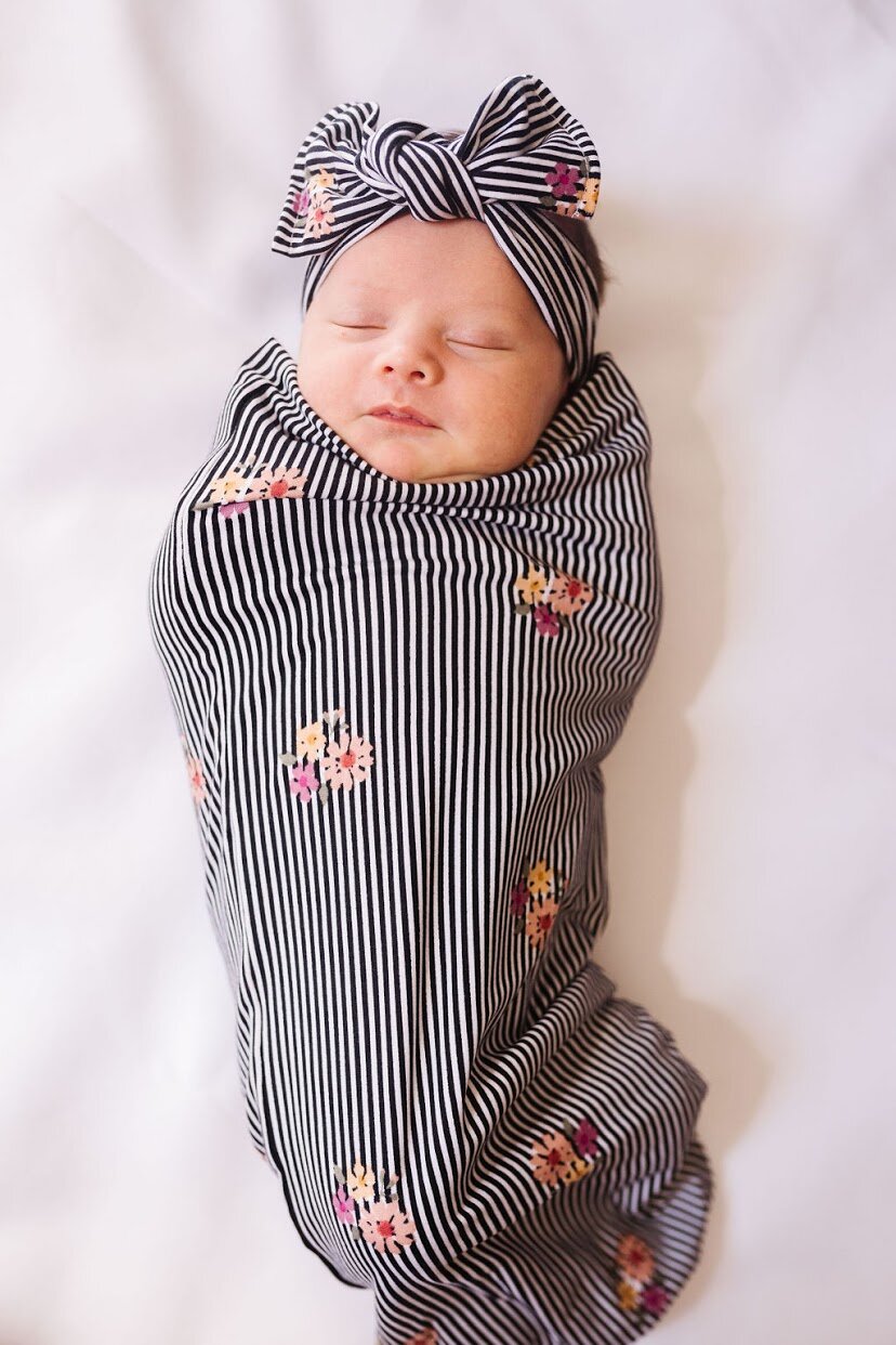 Mini Flower Black Stripe - Swaddle Sack w/ Bow