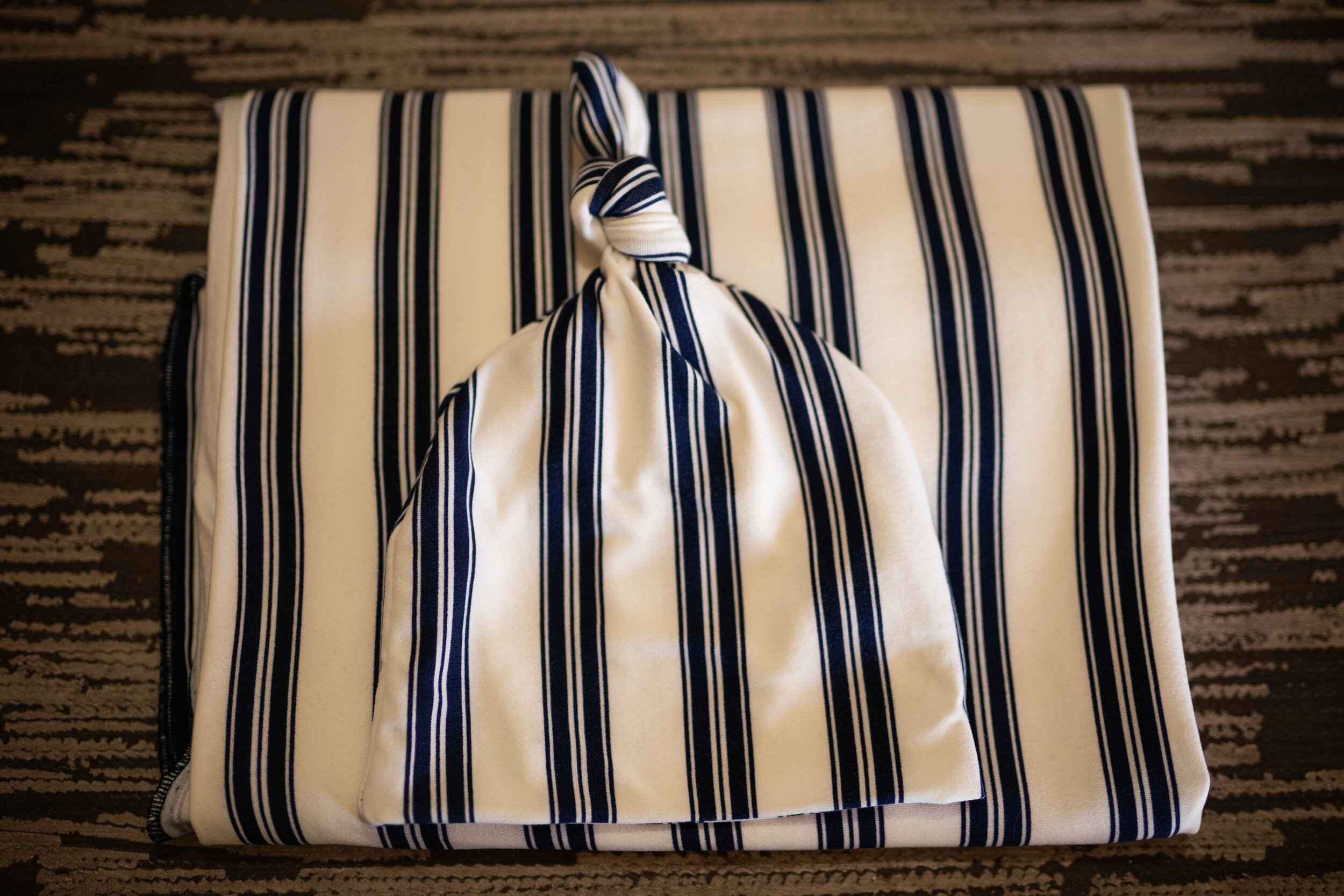 Navy Multi-Stripe Swaddle w/ Hat