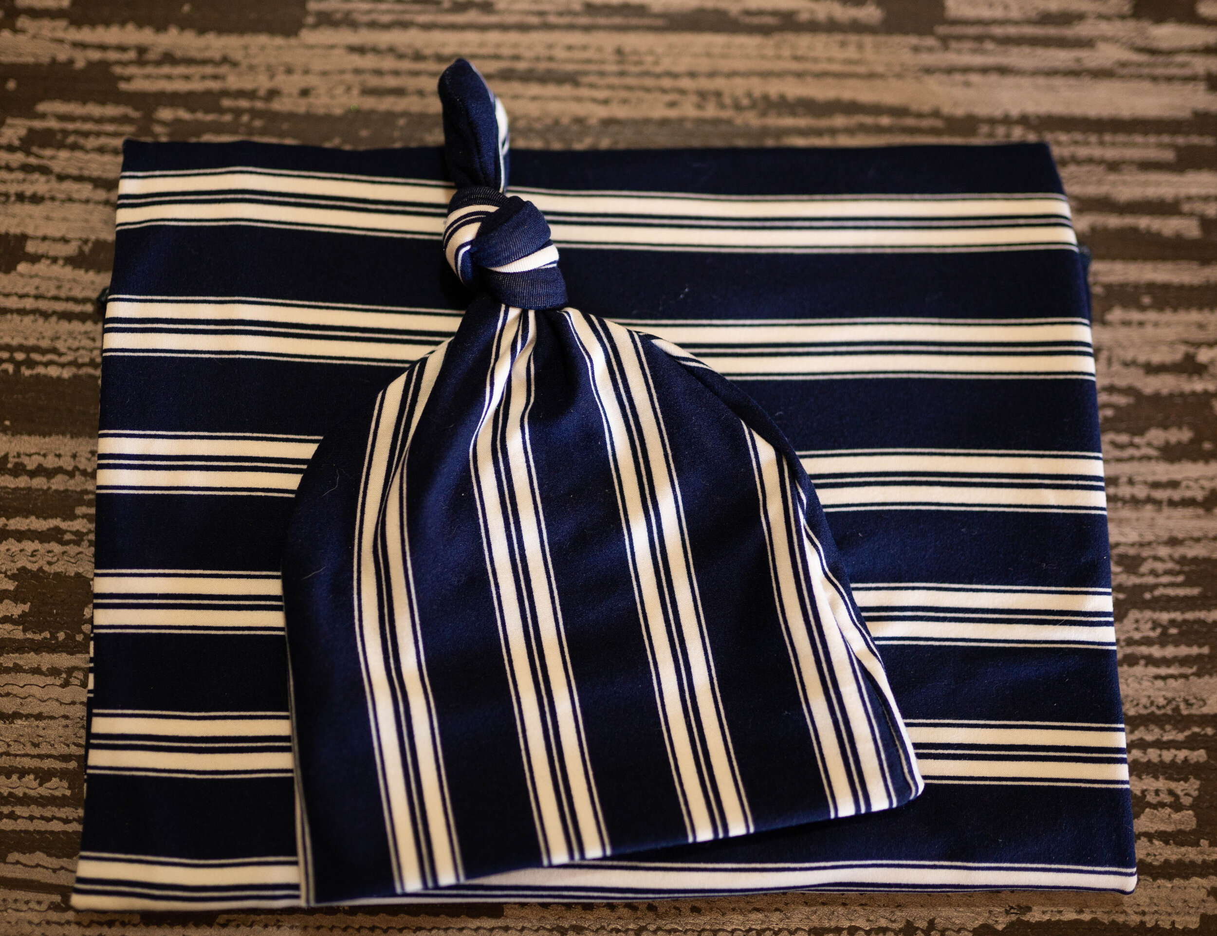 Navy Striped Swaddle w/ Hat