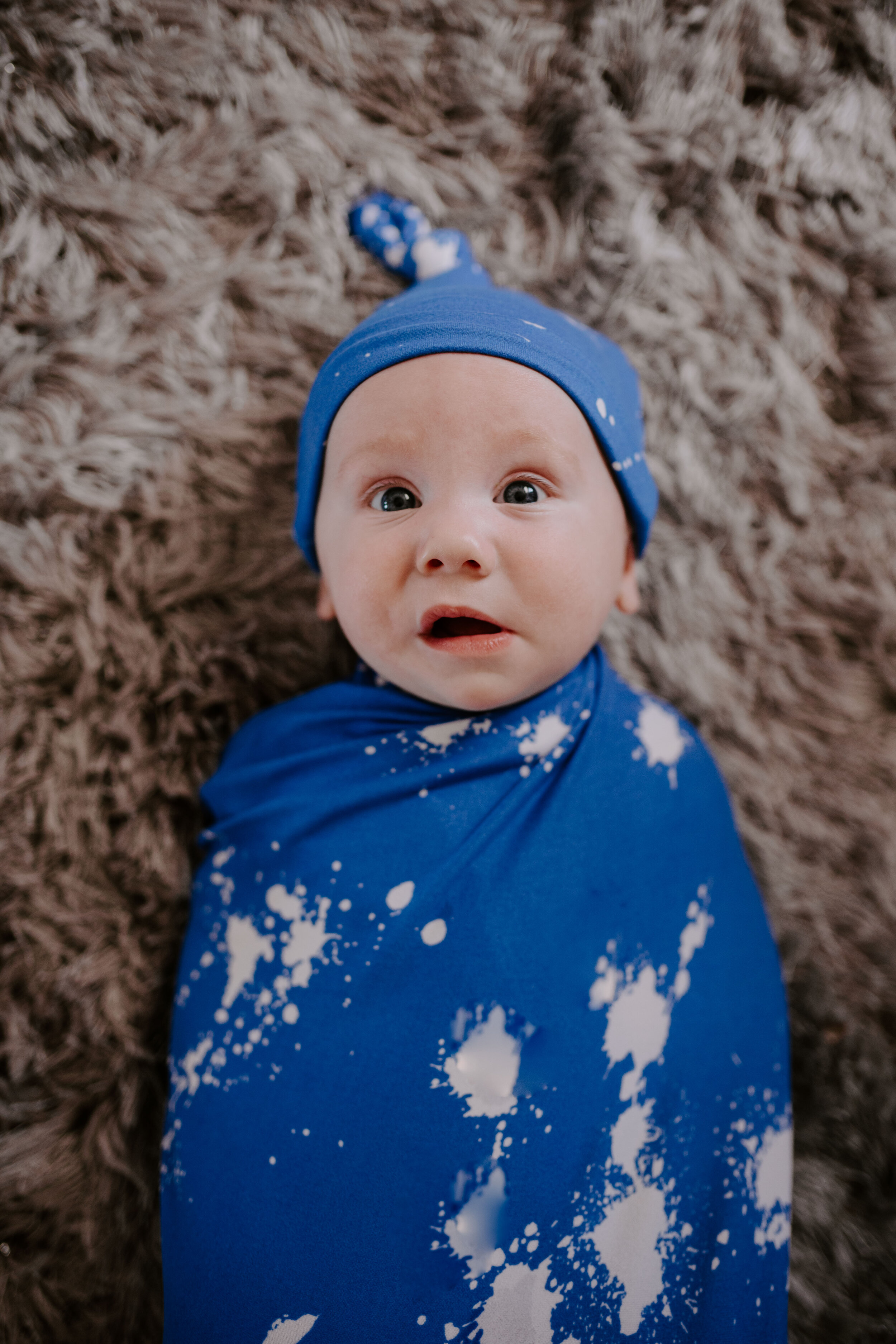 Bright Blue Splatter Swaddle w/ Hat
