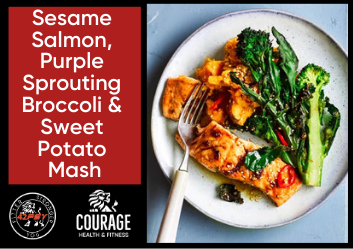 Sesame Salmon, Purple Sprouting Broccoli &amp; Sweet Potato Mash