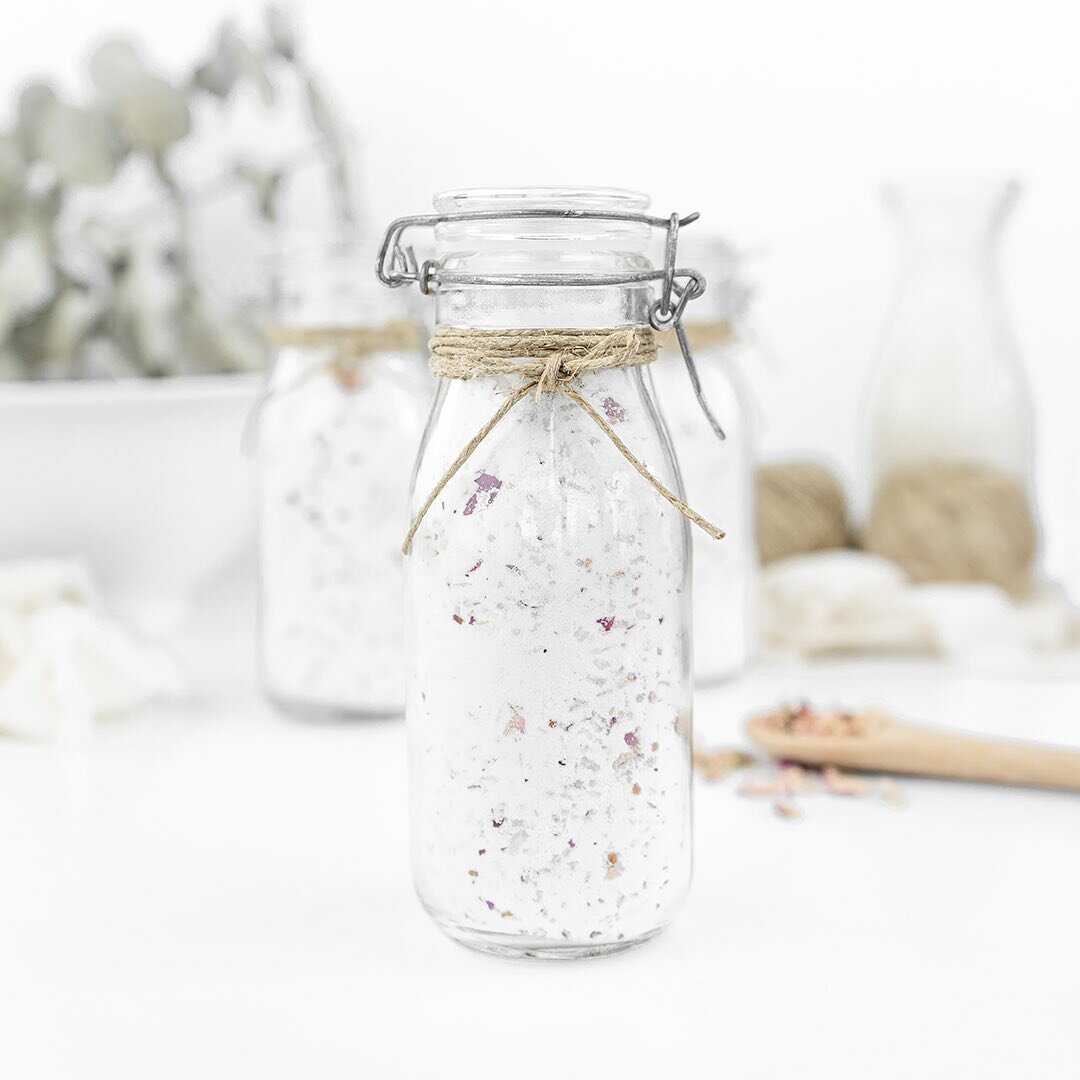 I was in the midst of making a batch of my rose milk bath soak the other day when I heard a knock on my front door. A friend of mine was driving through the neighborhood and wanted to pop in to say hello - it was a welcomed surprise! She looked at my