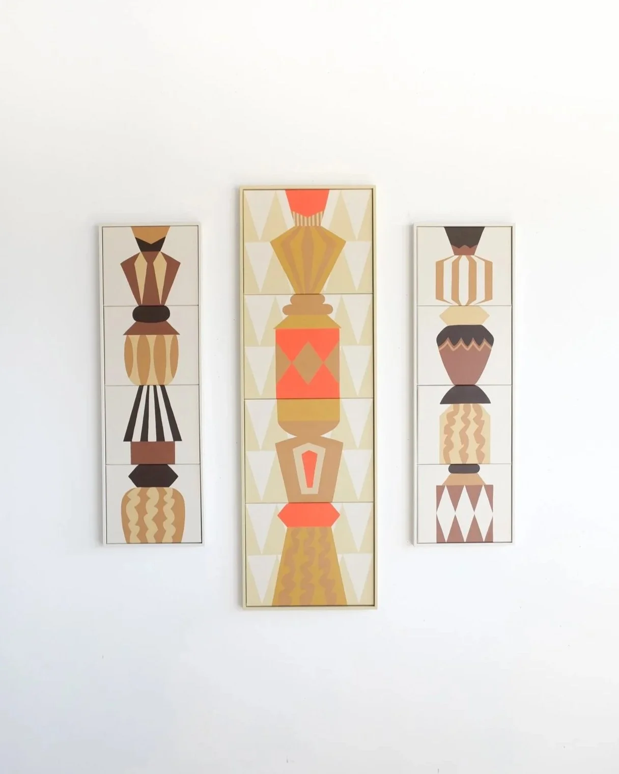 Totems Zelliges Laranja Castaño Medio — triptyque de tableaux contemporains — Charlotte Lemaire Thimel