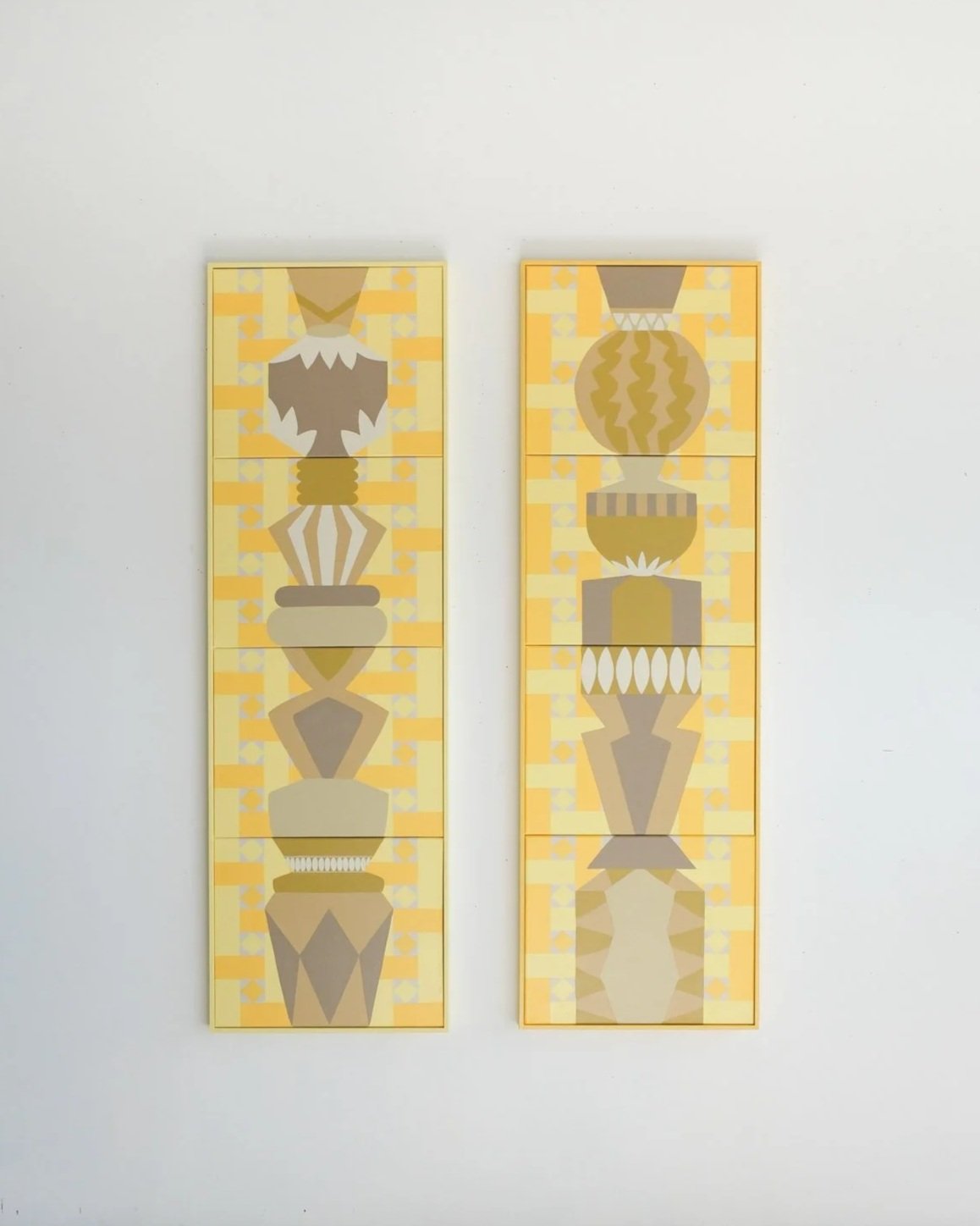 Totems Zelliges Amarelo — diptyque de tableaux contemporains — Charlotte Lemaire Thimel
