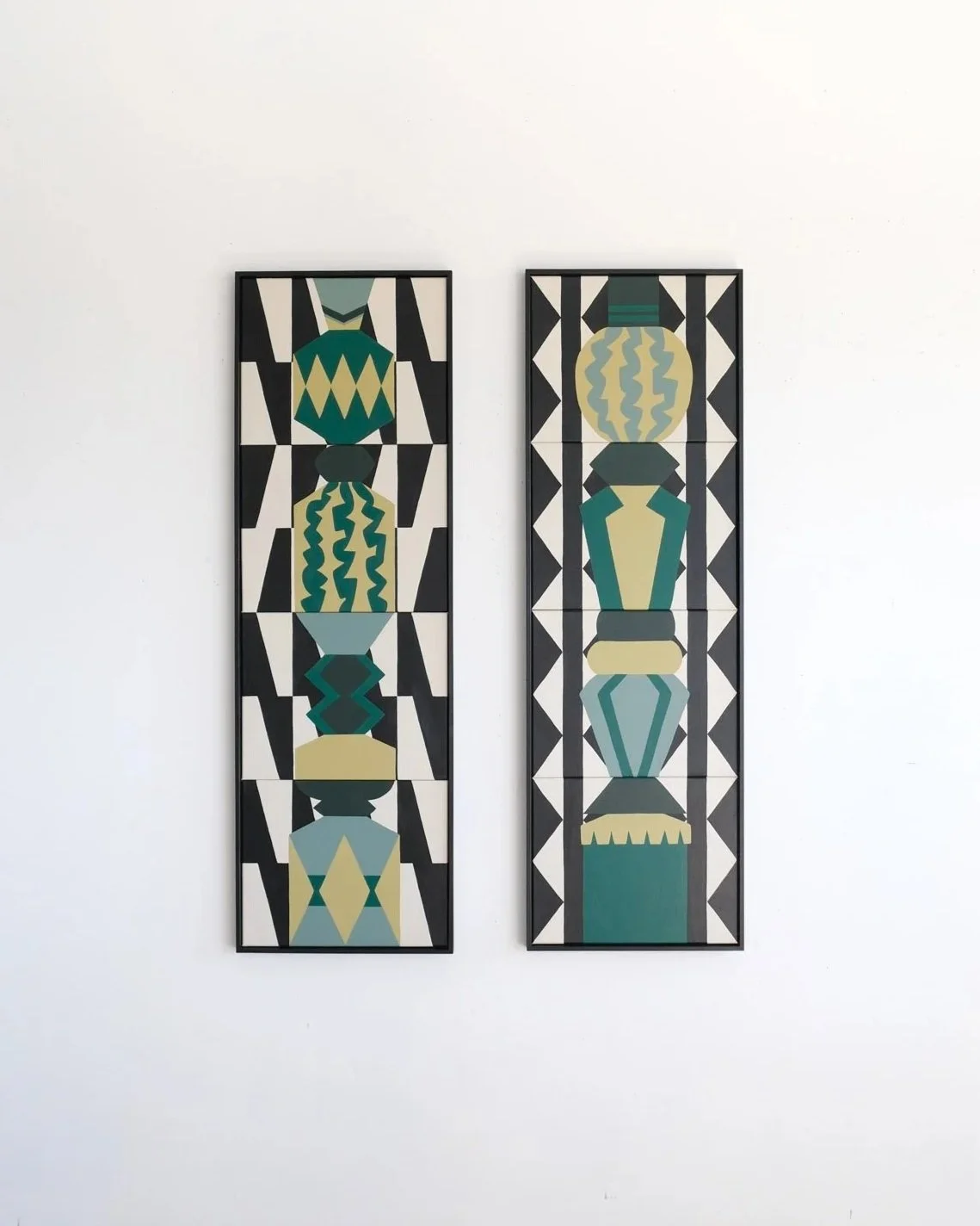 Totems Zelliges Preto — diptyque de tableaux contemporains — Charlotte Lemaire Thimel