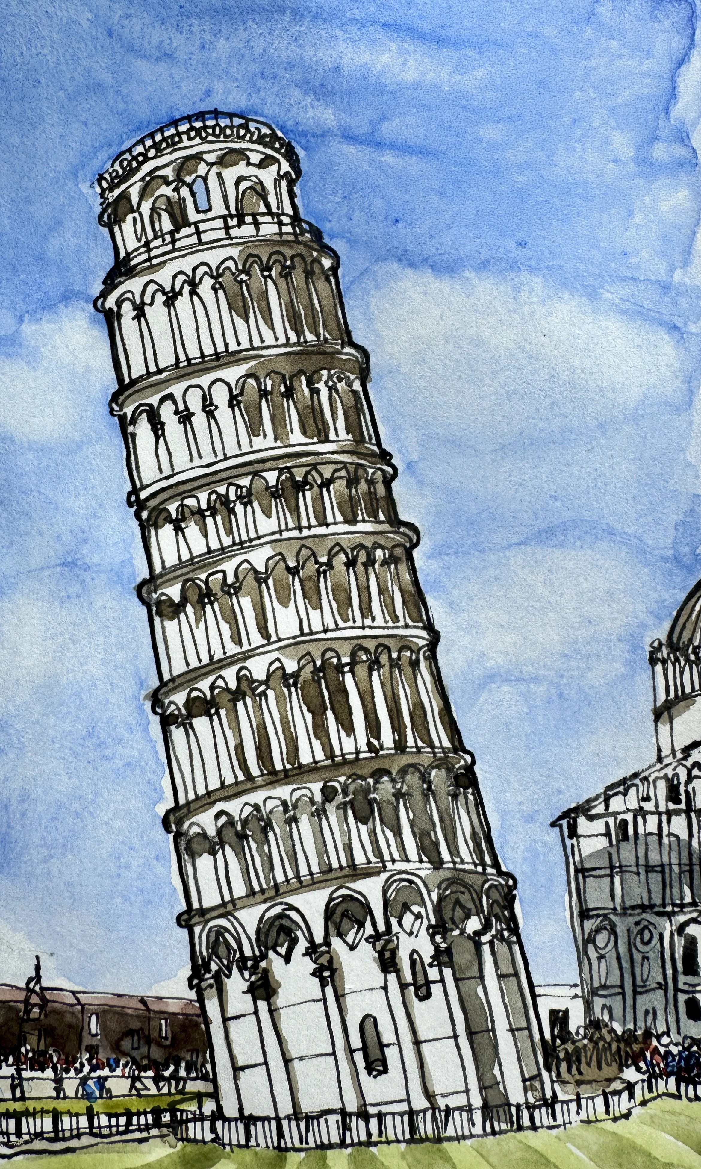 Leaning Tower of Pisa_Fountain Pen & Watercolour