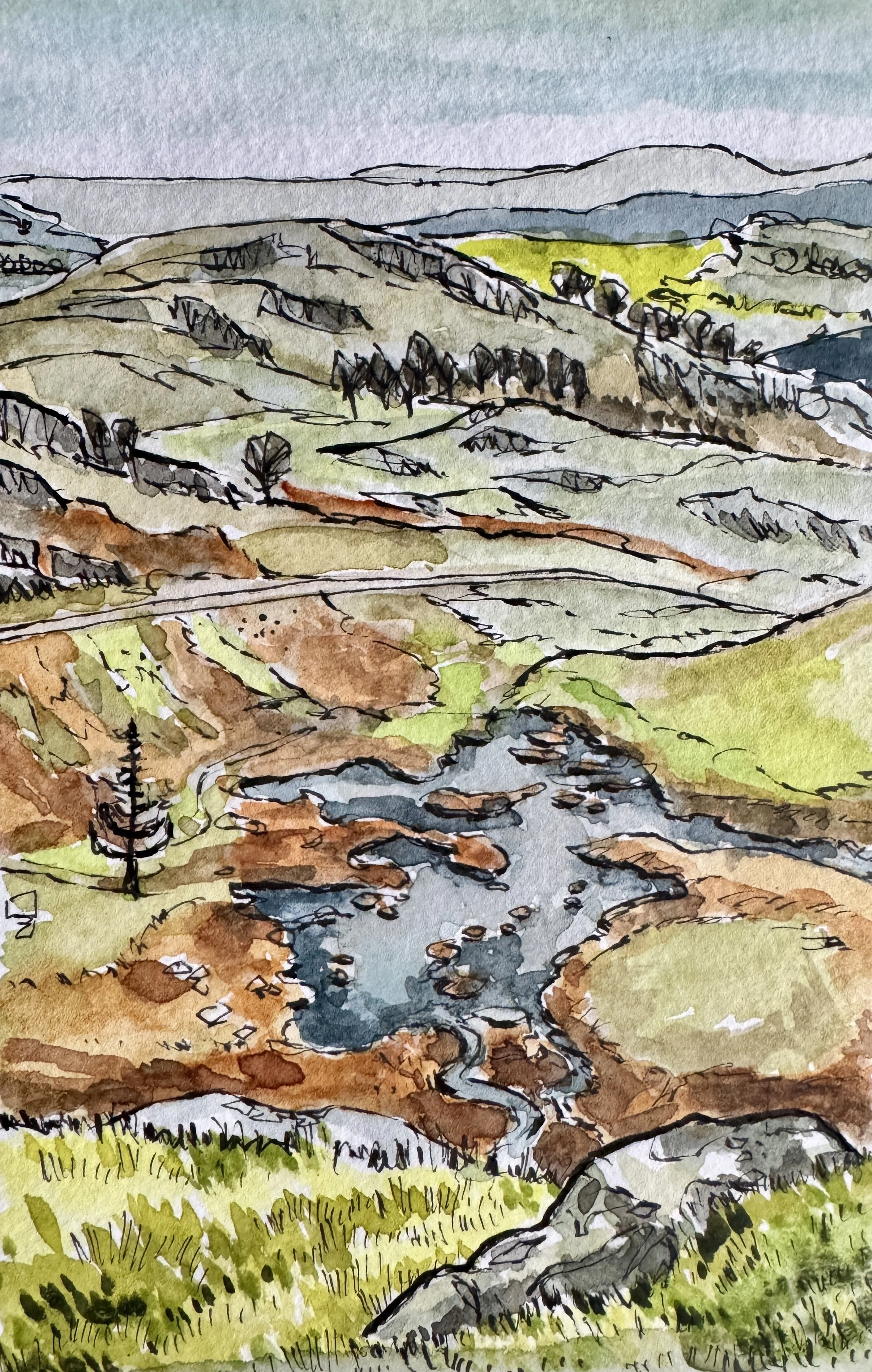 On the way down from Wetherlam_Pen & Watercolour