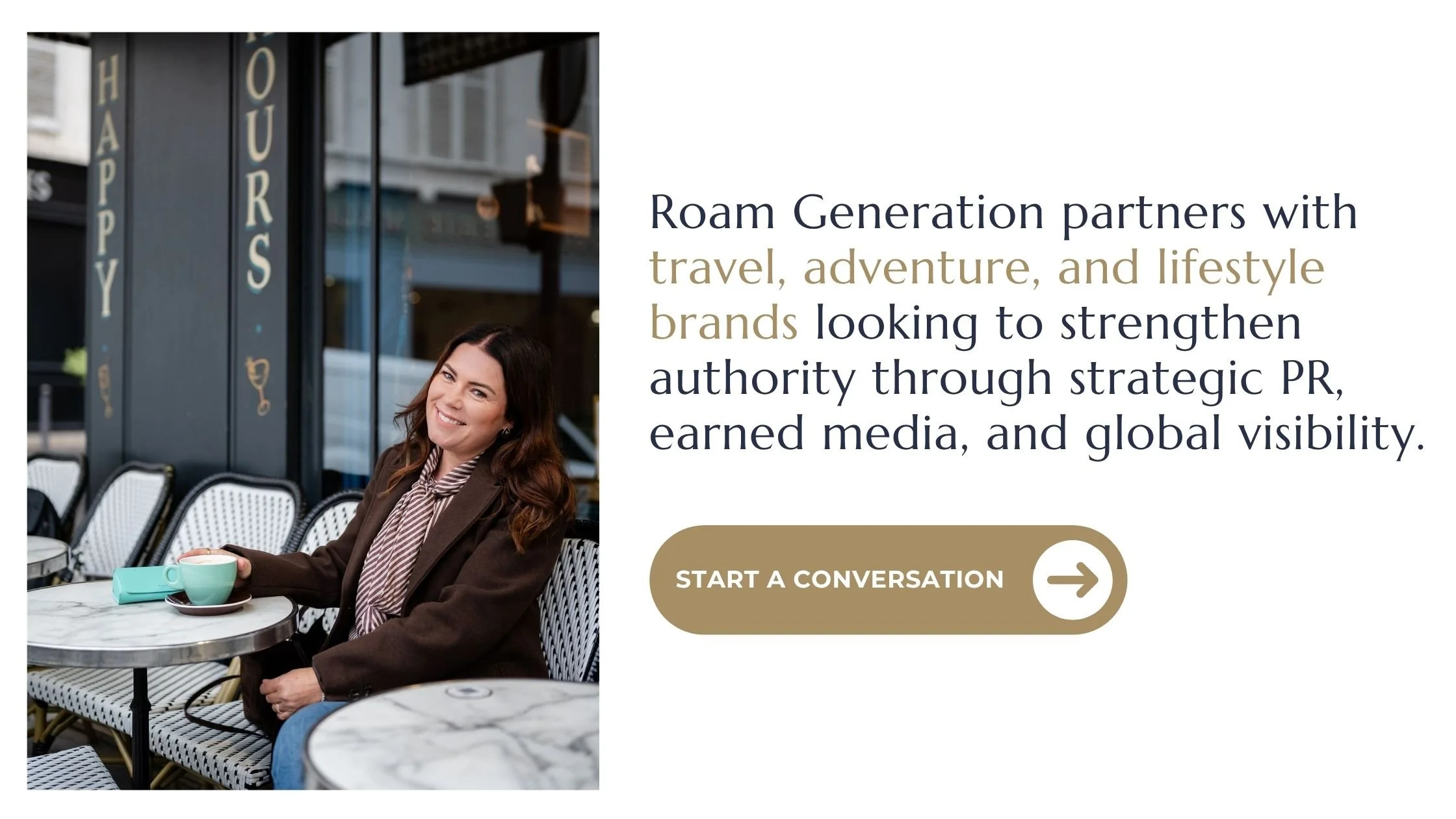 Roam Generation partners with travel, adventure, and lifestyle brands looking to strengthen authority through strategic PR, earned media, and global visibility.