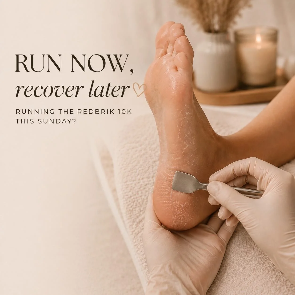 Running the @redbrik 10K this Sunday? 👟✨
 
After all those training miles, your feet deserve some love too 😂
 
To celebrate everybody taking part, we&rsquo;re giving one runner the chance to win an Elim Medi Pedi with optional gel polish upgrade 🤍