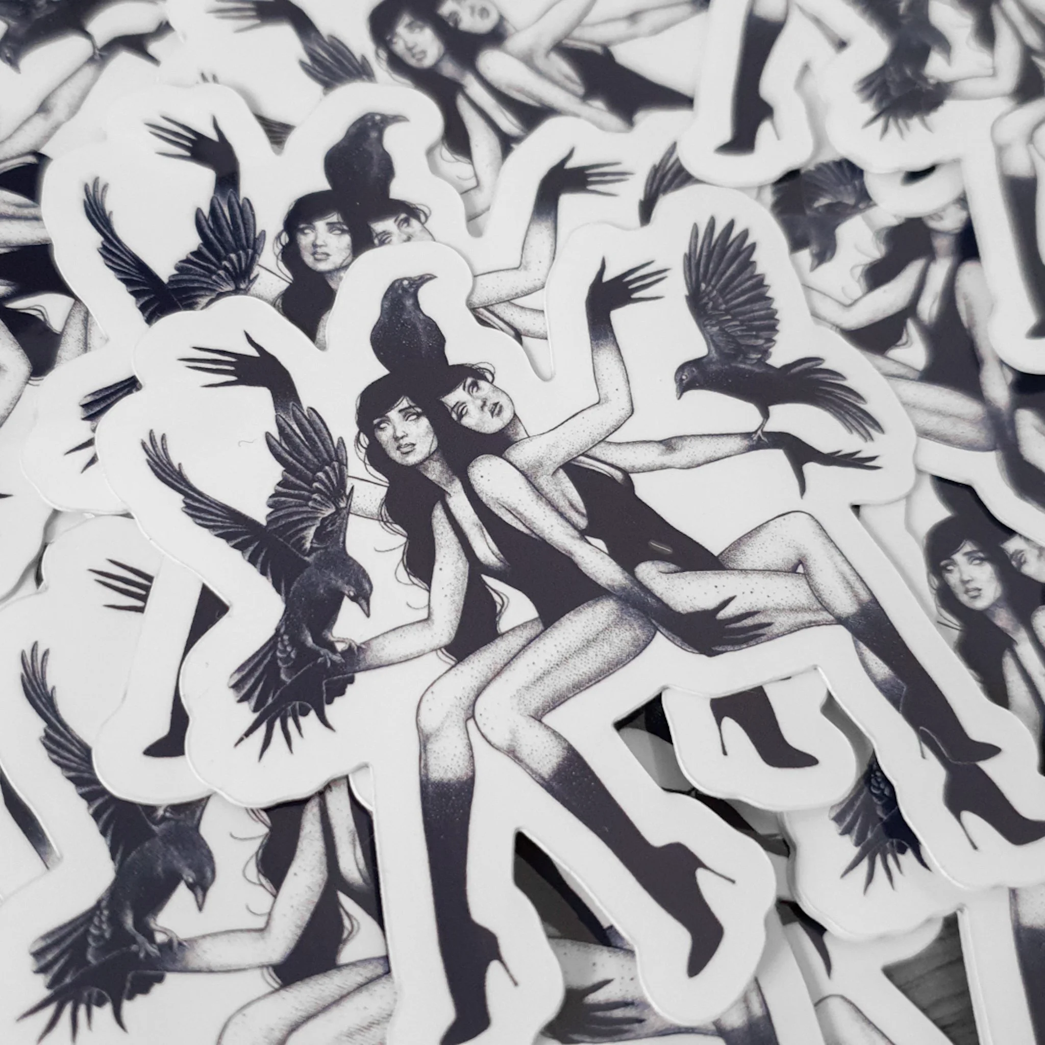 High Quality Monochrome Stickers, Flying Beautiful Woman, Flying Cats ...
