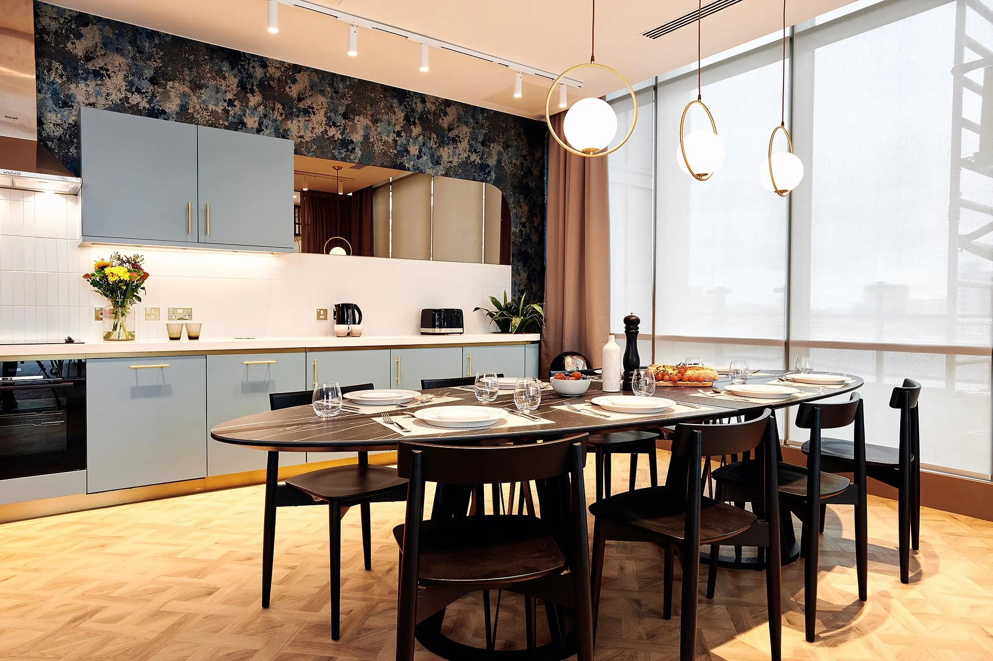 The Headline, Leeds - residential amenity design, kitchen and dining interior design by 74 Interiors and Architecture