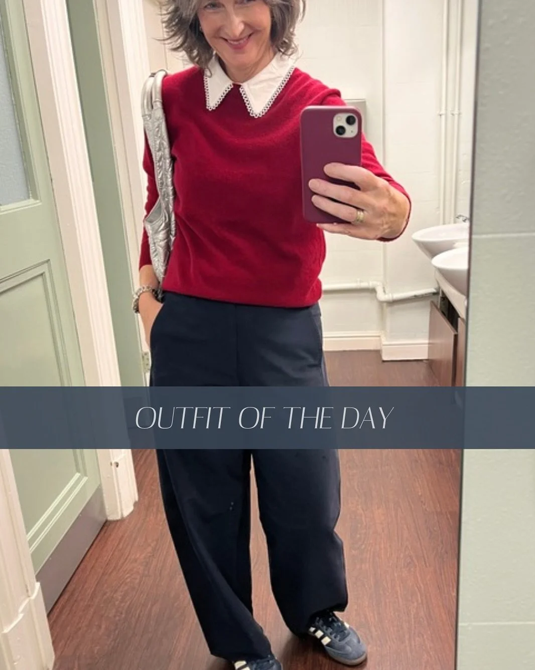 Outfit of the day and a terrible toilet selfie 🚾🙈
Some times you have to take the opportunity when it arises 🤣
This red/navy/white colour combination is a classic and it definitely appeals to my ‘city chic’ or ‘urban elegant&rs