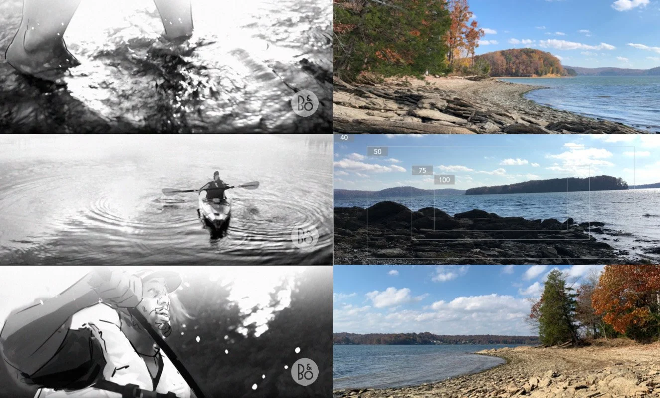 Storyboard images matched with location stills for the Sounds of Adventure short film for Ford Bronco Sport.
