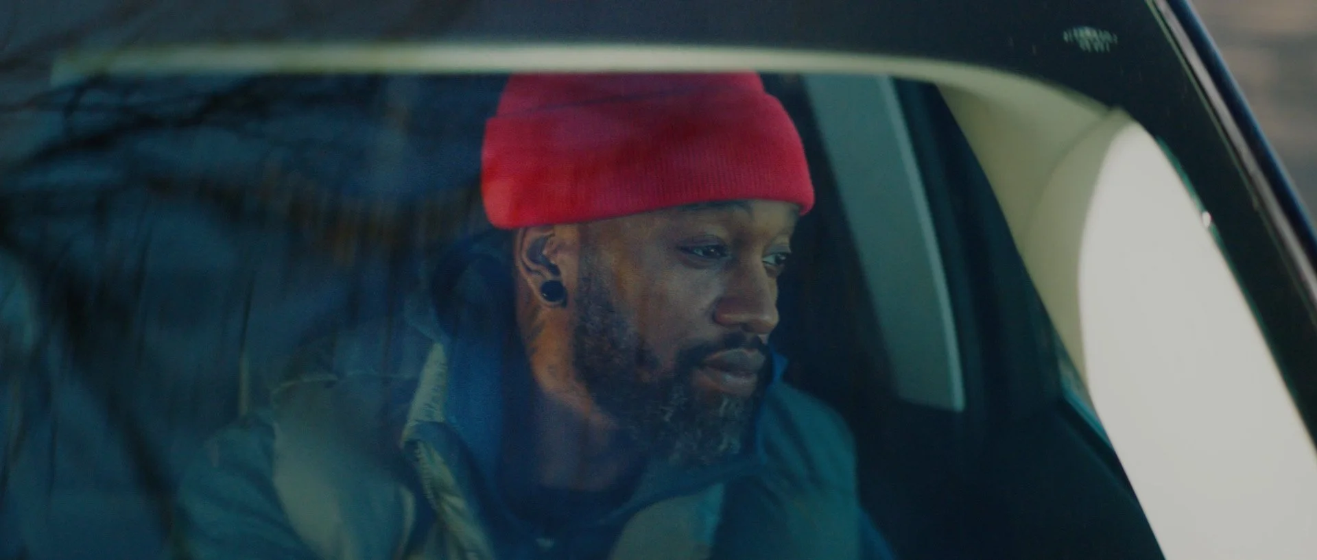 Rahiem Robinson behind the wheel, driving the Ford Bronco Sport.