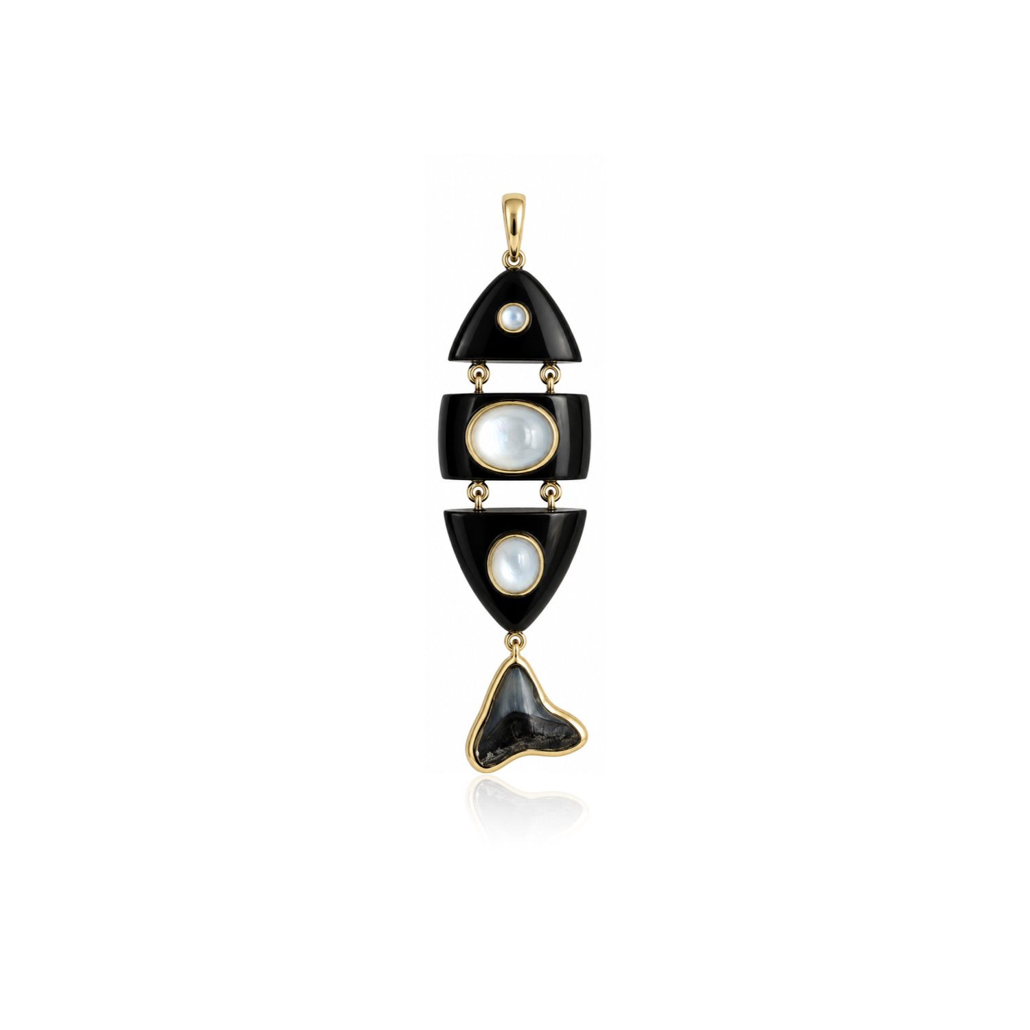 Onyx, Pearl & Shark Tooth Tail Fish Pendant