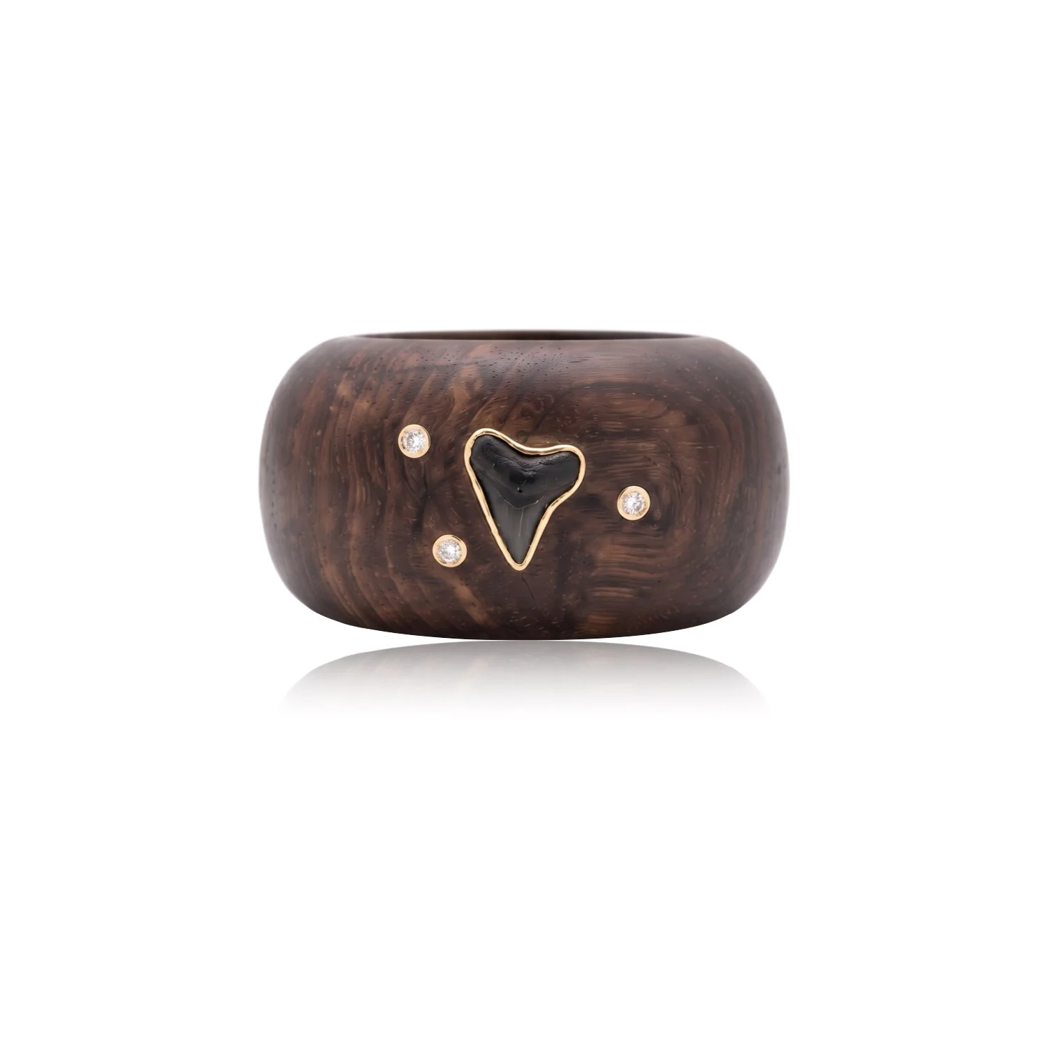 Bull Shark Tooth Wood Cuff & Diamonds Inlay