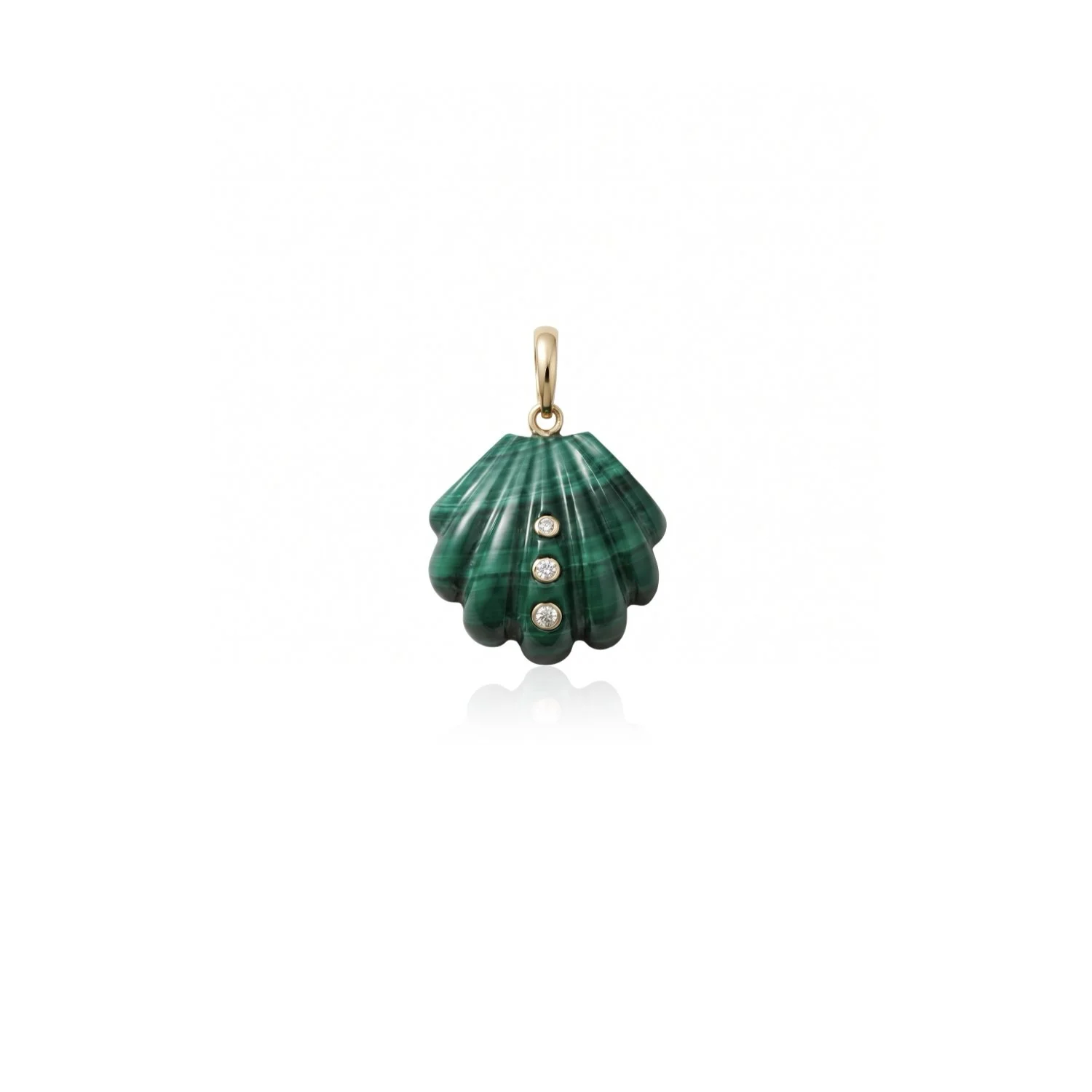 Large Malachite Shell with Diamonds Pendant