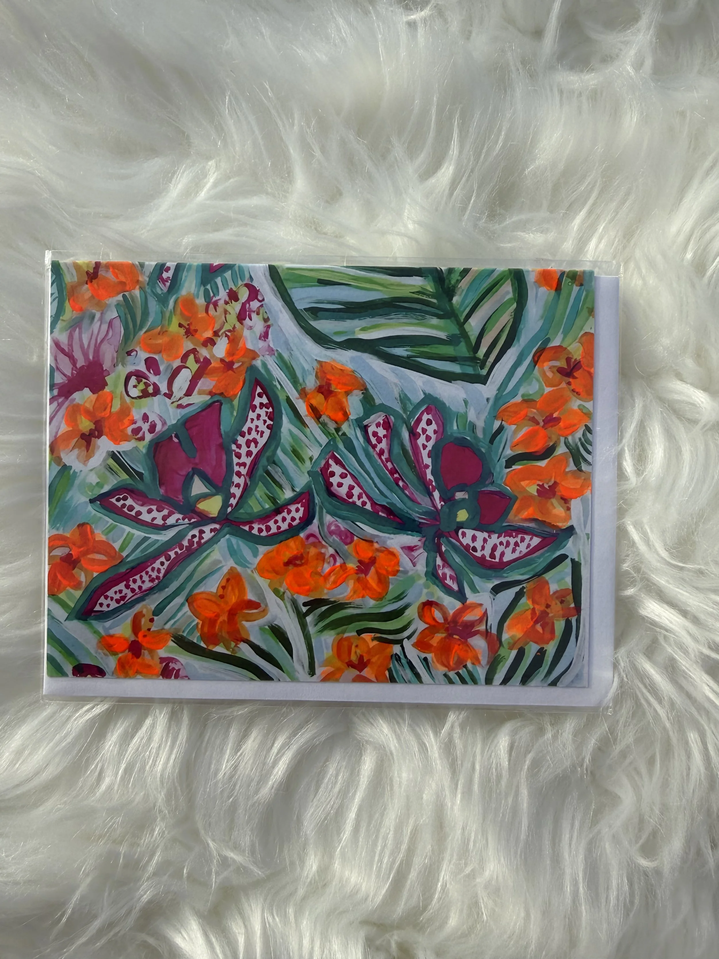 **ENC-OrchidsONE | Embellished with acrylic paint | 4.21" x 5.47" | Wholesale: $3; MSRP: $6 | Case Size: 6 per design