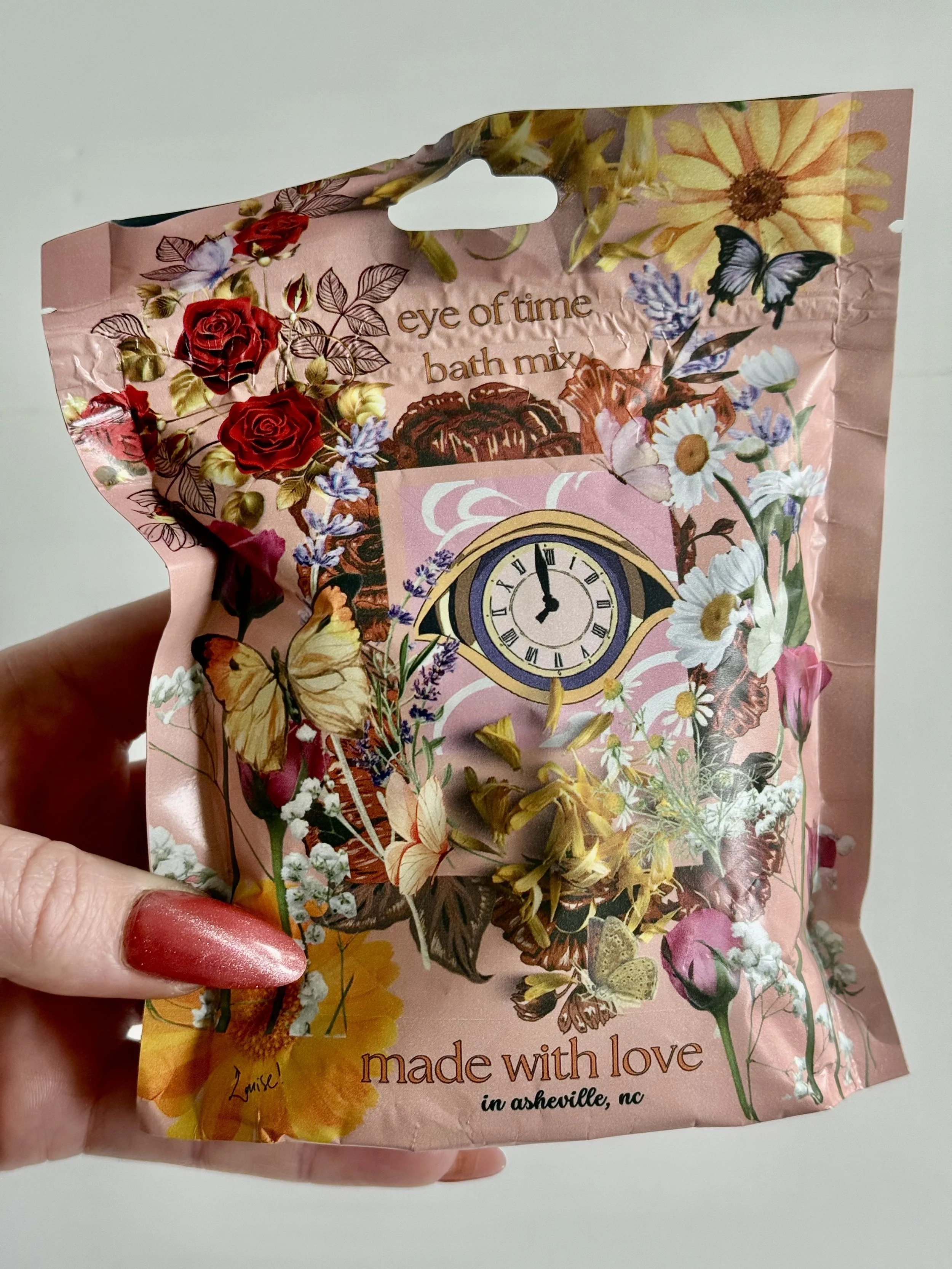 **FRONT  |  OT-Bath  | 7 OZ | Eye of Time epsom salt and organic herbs bath mix- no oils-organic herbs and epsom only | Wholesale: $5.55 ; MSRP: $11.10  | Case Size: 3 