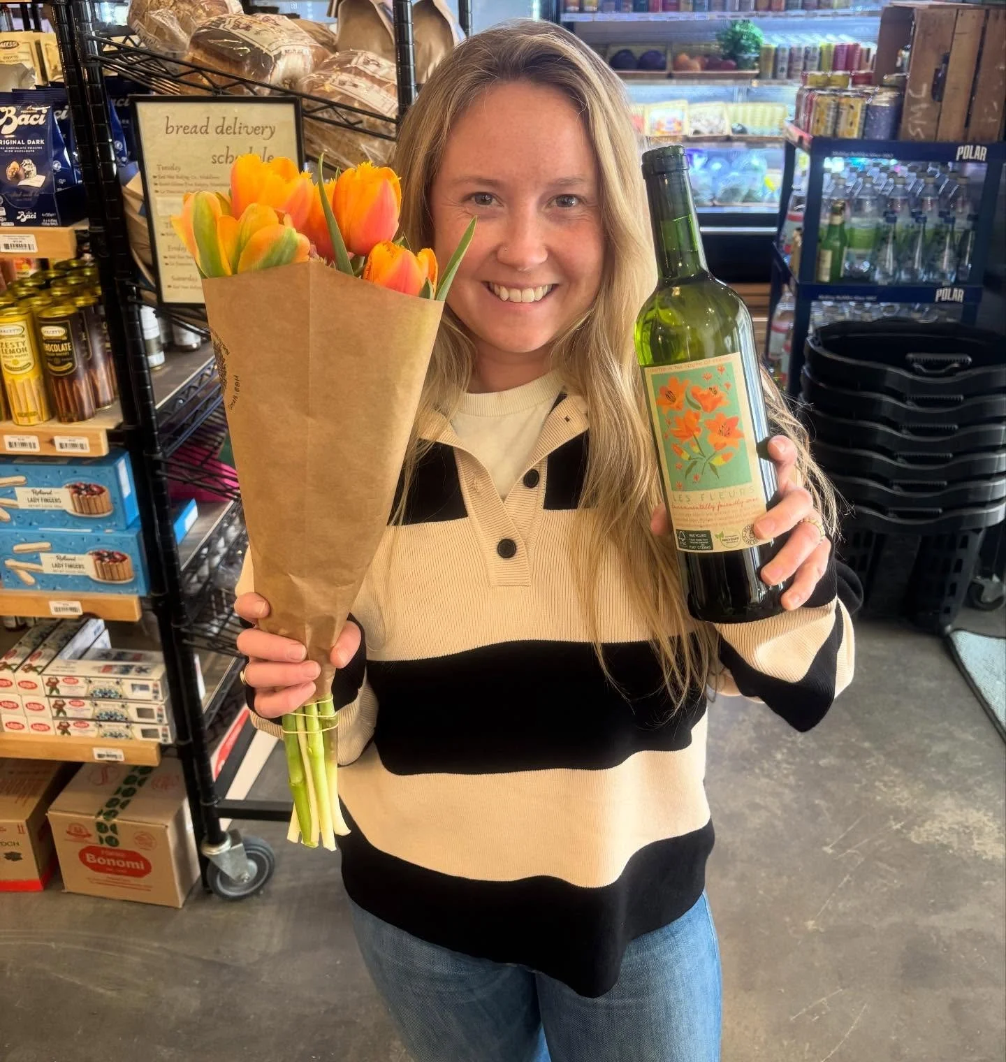 It&rsquo;s Friday, the sun is out, and we have three beautiful, new wines from our pals @farrelldistributing - one for every kind of AR Market staff! 
1.) Lilah is holding Les Fleurs, a perfectly bright &amp; zesty French white blend that drinks like
