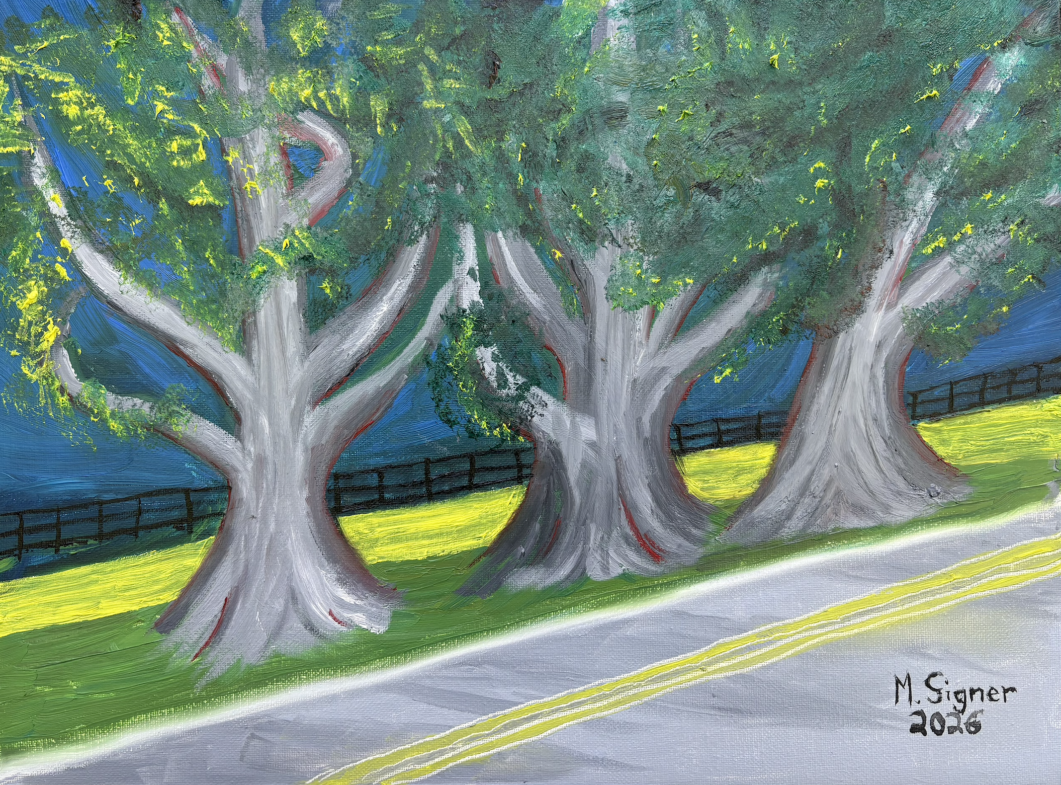 "Three Sisters Near Ridge Road, Albemarle County." Oil on canvas.