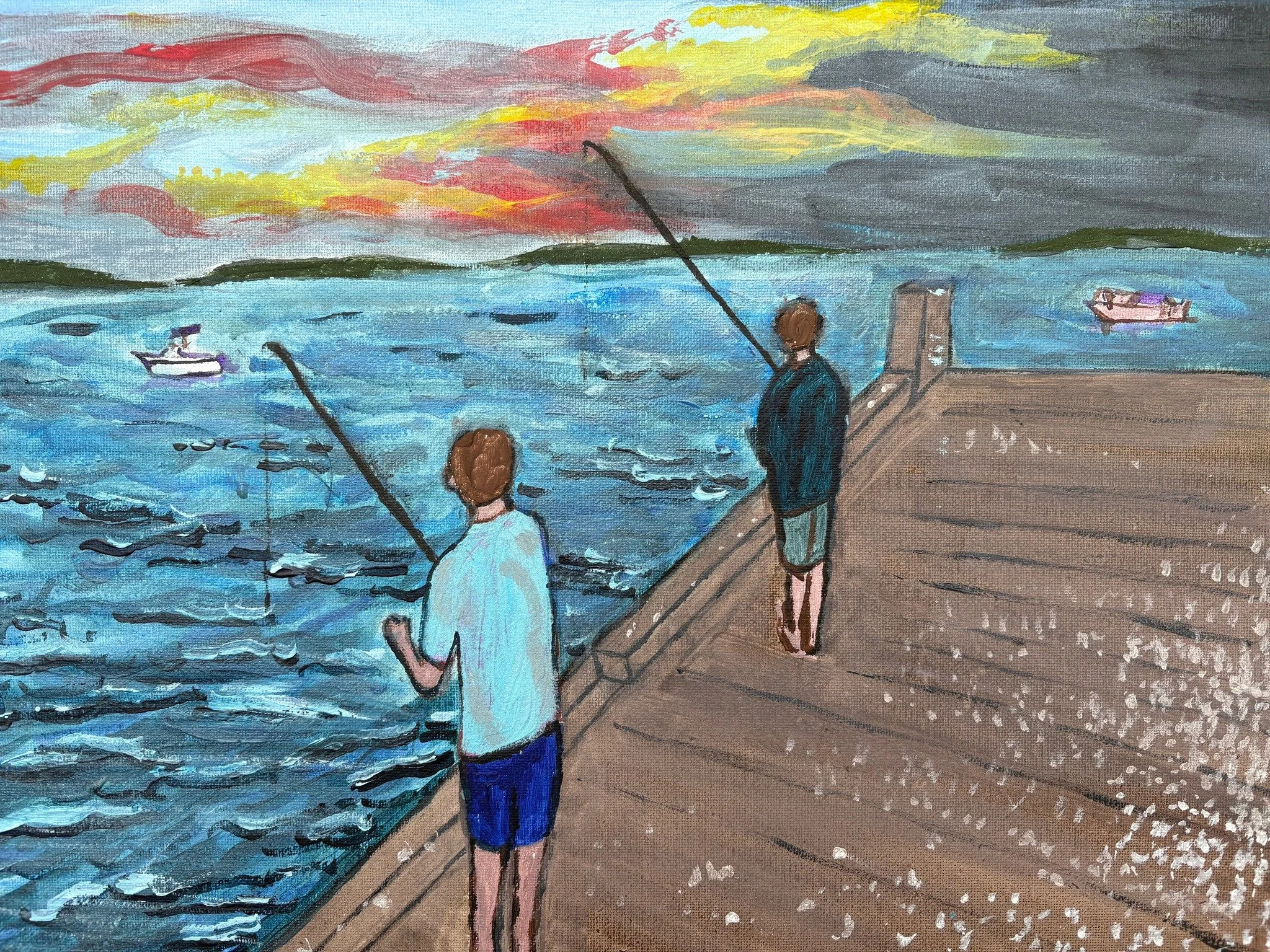 "Fishing, Wellfleet Harbor, Sunset." Acrylic on canvas.