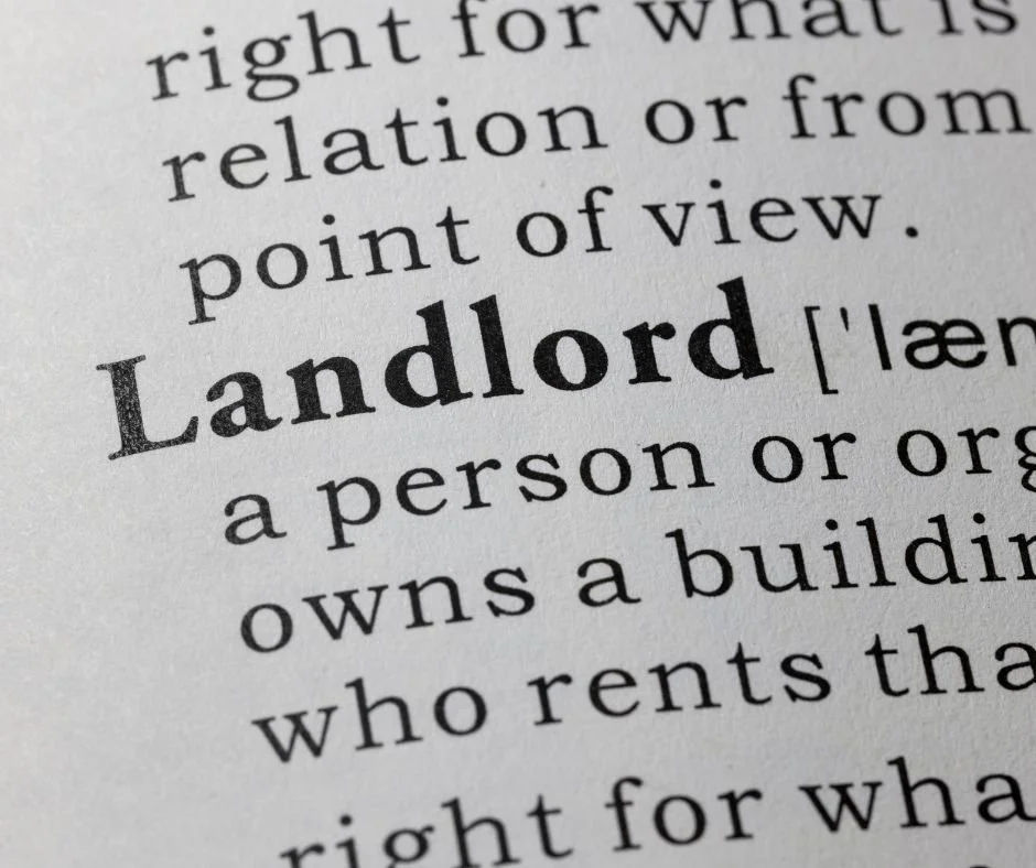 Dictionary entry for “Landlord,” showing the word and definition related to property ownership and rental arrangements.