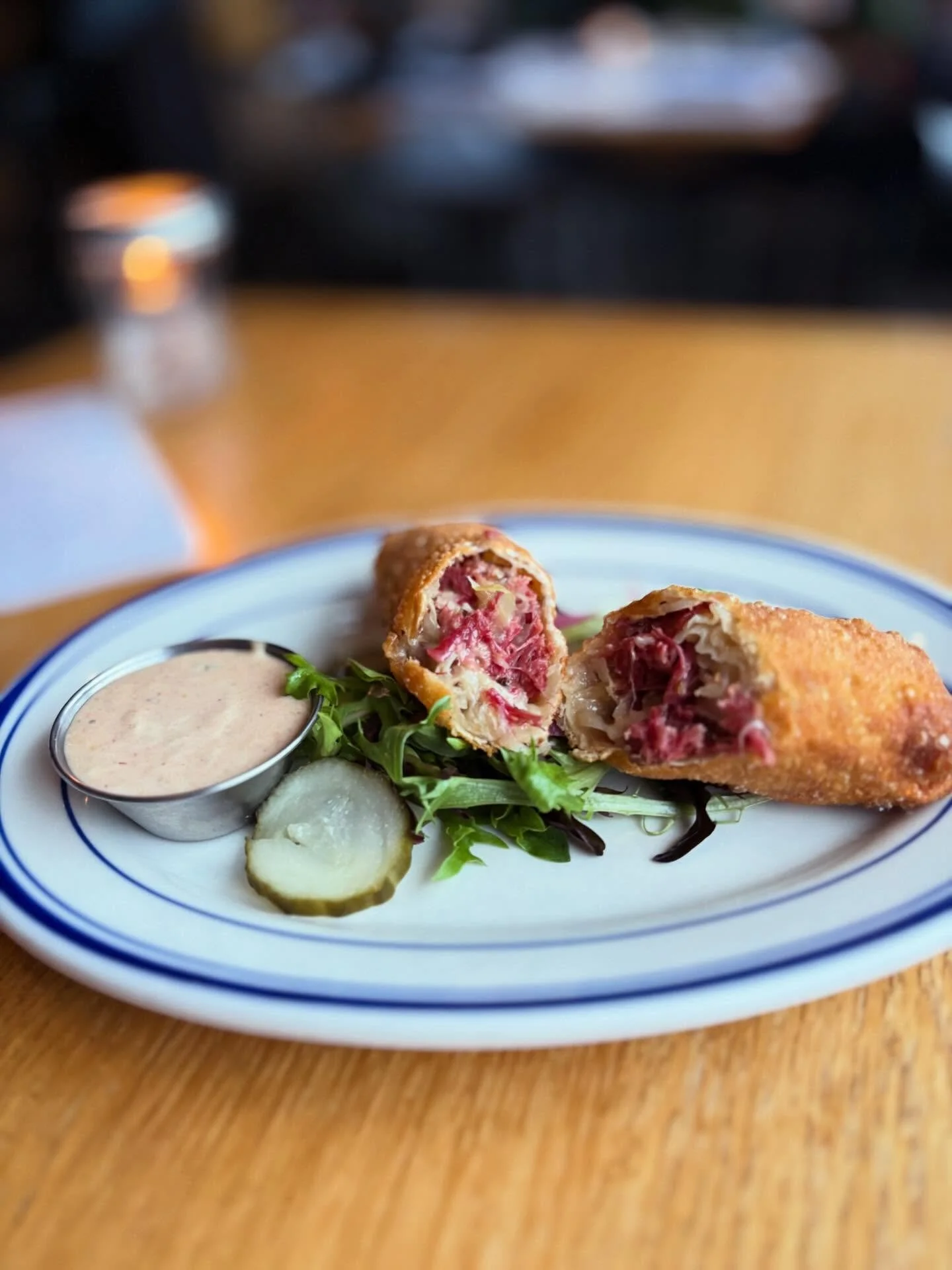 reuben egg rolls are here - ONE NIGHT ONLY! ☘️

corned beef, sauerkraut, swiss, caraway, 1000 island 

#comeandgetem #stpattysday☘️ #cornedbeef