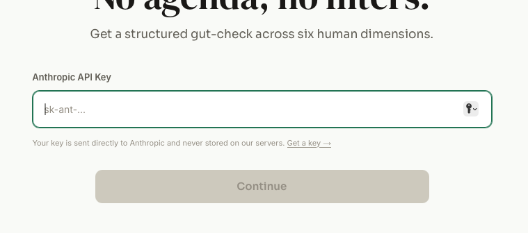 Public app requires use of own Anthropic API Key