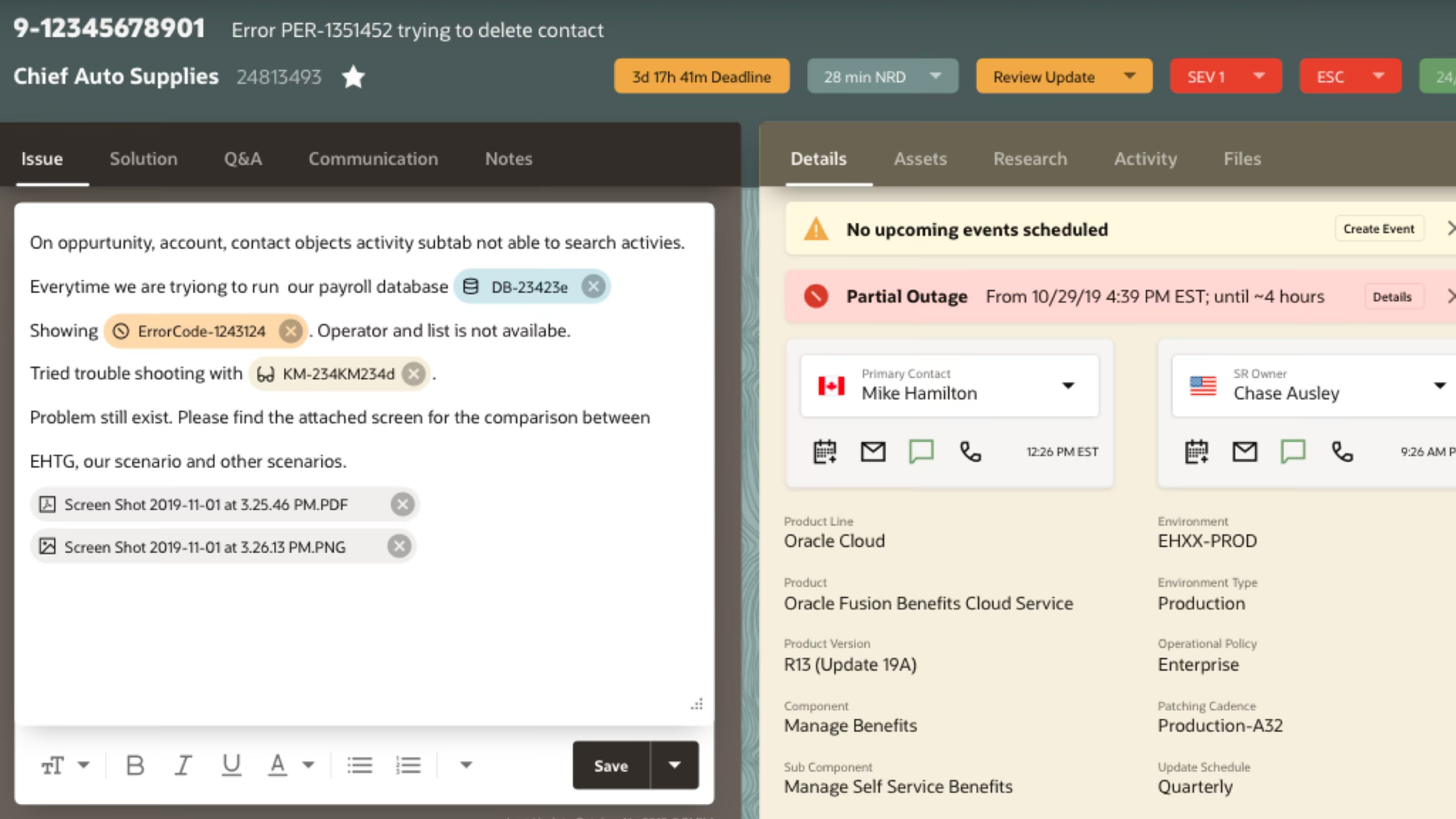 DCAC interface showing problem space with structured, dynmaic diagnostic facts and issue context.