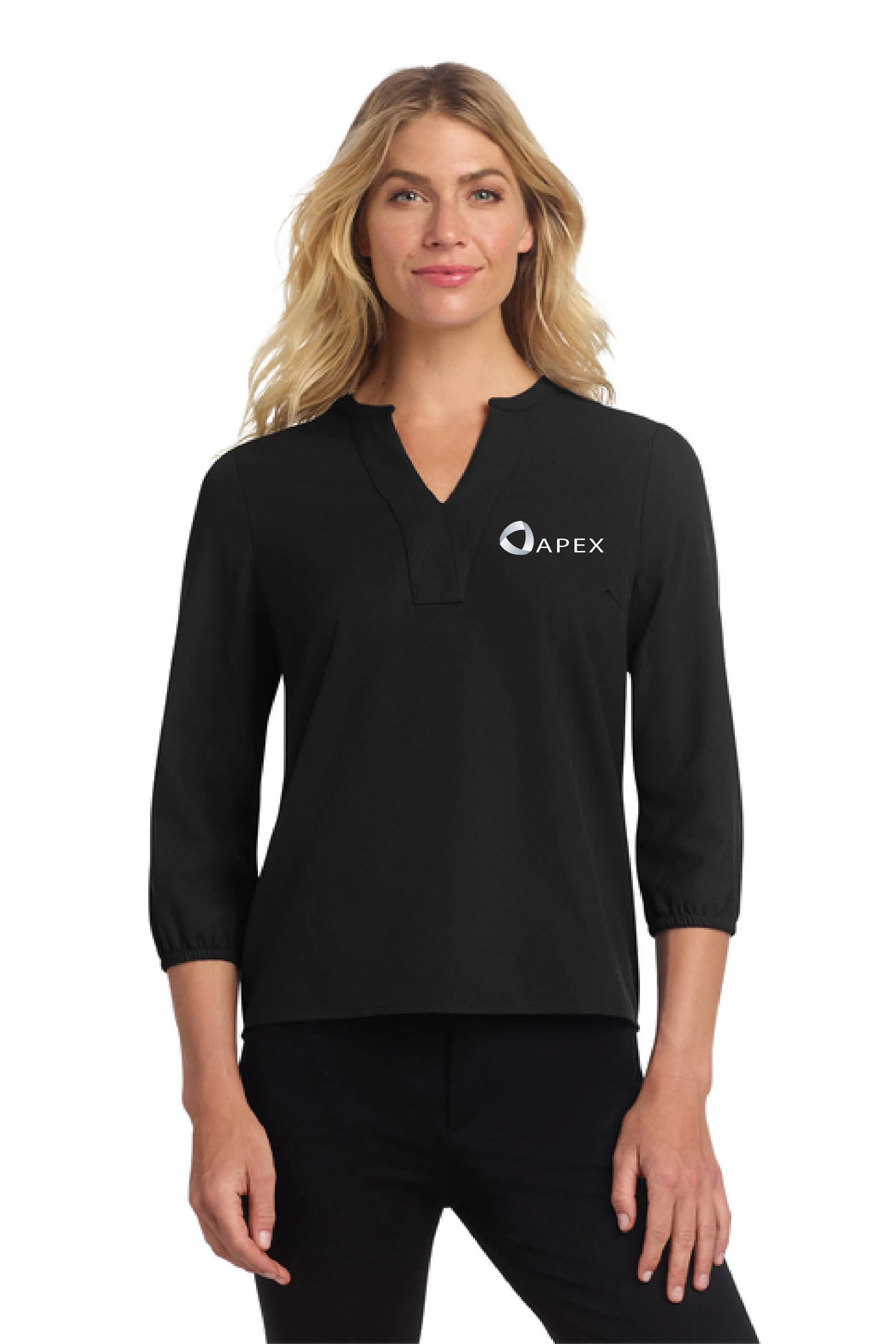 apex ladies three quarter sleeve black.jpg