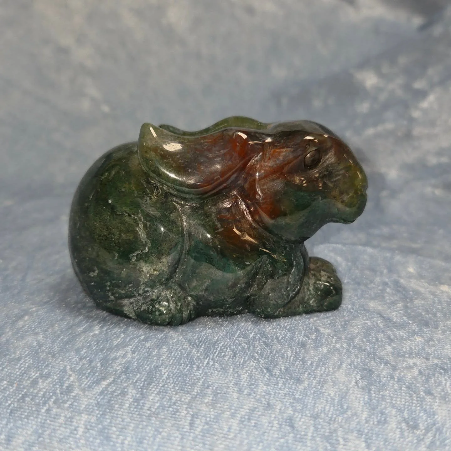 🌳𝐌𝐎𝐒𝐒 𝐀𝐆𝐀𝐓𝐄 𝐑𝐀𝐁𝐁𝐈𝐓🌳--$7️⃣5️⃣

𝗠𝗼𝘀𝘀 𝗔𝗴𝗮𝘁𝗲 is a stone of abundance, recovery, and stabilization.❤ It's great for helping with depression and sensitivity to weather and pollutants. Moss agate can help with analytical abilities,