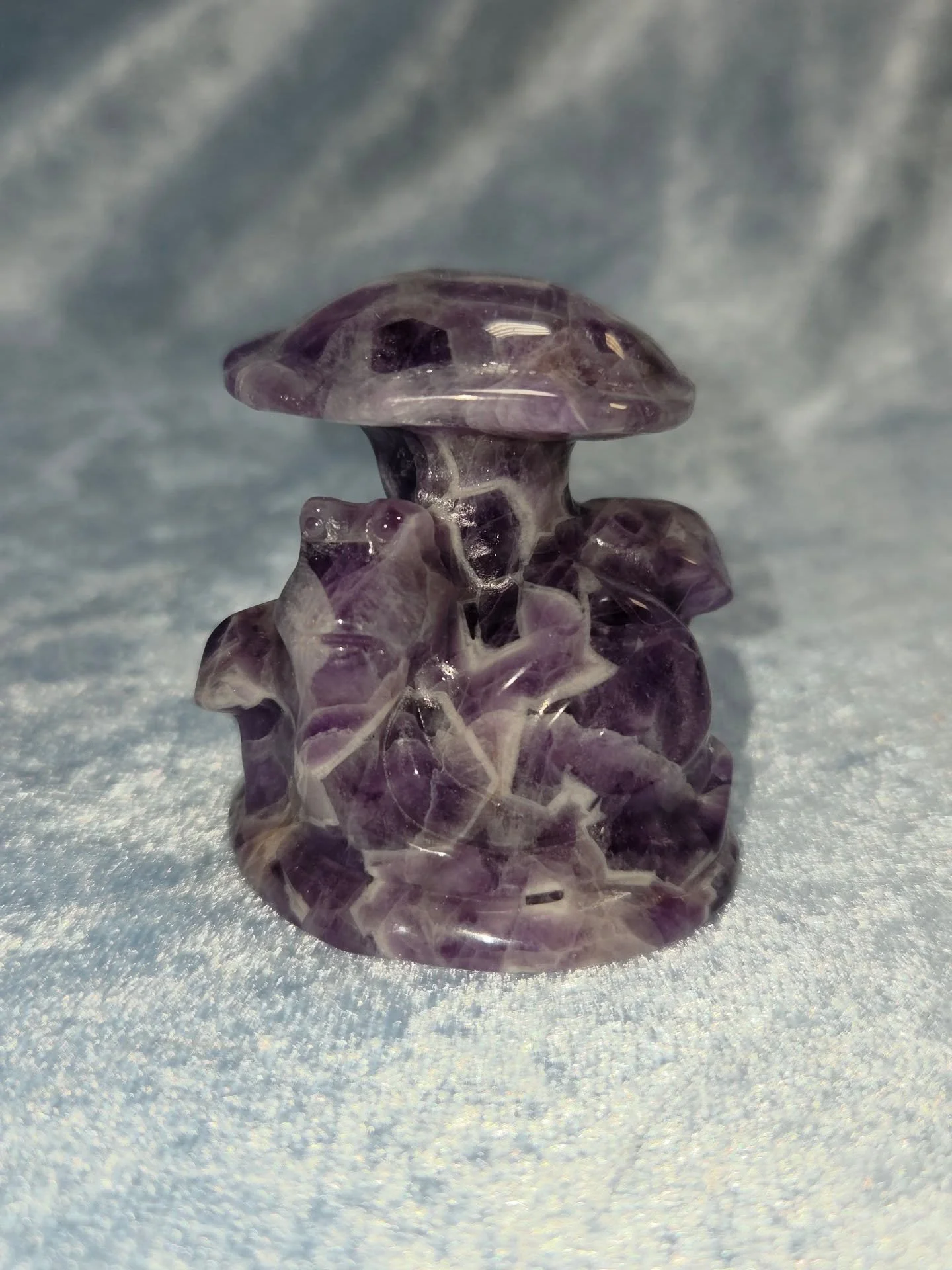 ✨️💜𝐀𝐌𝐄𝐓𝐇𝐘𝐒𝐓 𝐒𝐍𝐀𝐈𝐋 𝐖𝐈𝐓𝐇 𝐌𝐔𝐒𝐇𝐑𝐎𝐎𝐌💜✨️--$3️⃣0️⃣

𝗔𝗺𝗲𝘁𝗵𝘆𝘀𝘁 promotes moderation where one might go to extremes as well as helping to calm anger and relieve frustration. 💜 As a powerful third eye and crown chakra stone, a