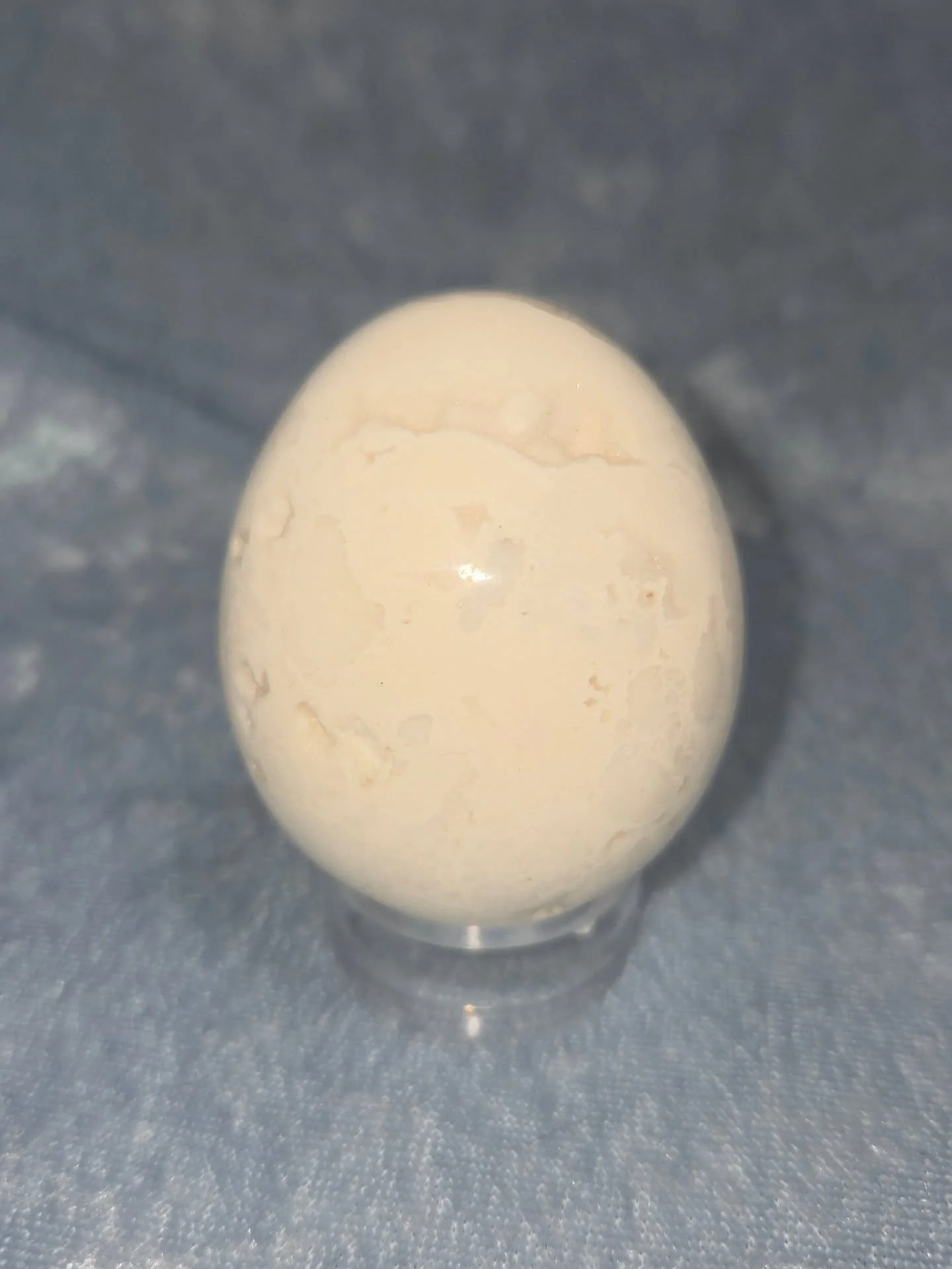 ❄𝐖𝐇𝐈𝐓𝐄 𝐀𝐑𝐀𝐆𝐎𝐍𝐈𝐓𝐄 𝐄𝐆𝐆❄--$3️⃣0️⃣

𝗪𝗵𝗶𝘁𝗲 𝗔𝗿𝗮𝗴𝗼𝗻𝗶𝘁𝗲 can be used to help purify one's spiritual and emotional body from old wounds. 🤍 It is an immensely helpful stone for those who are in intense relationships, especially p