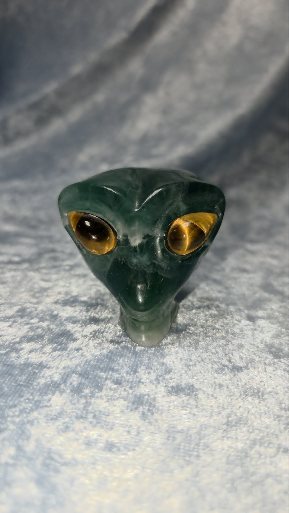 Fluorite Alien Head With Tiger's Eyes
