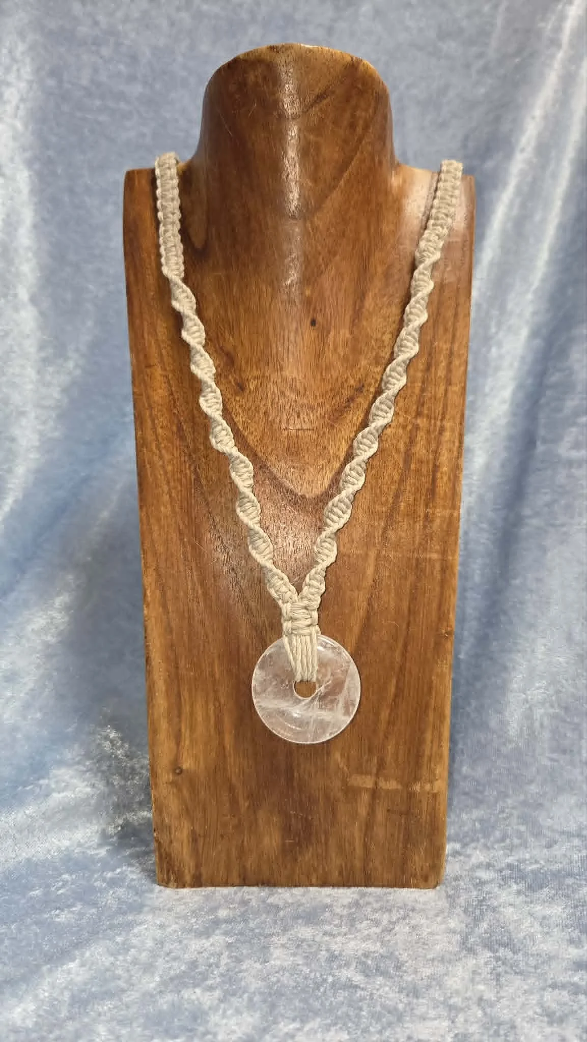 Clear Quartz Donut Bead Hemp Necklace