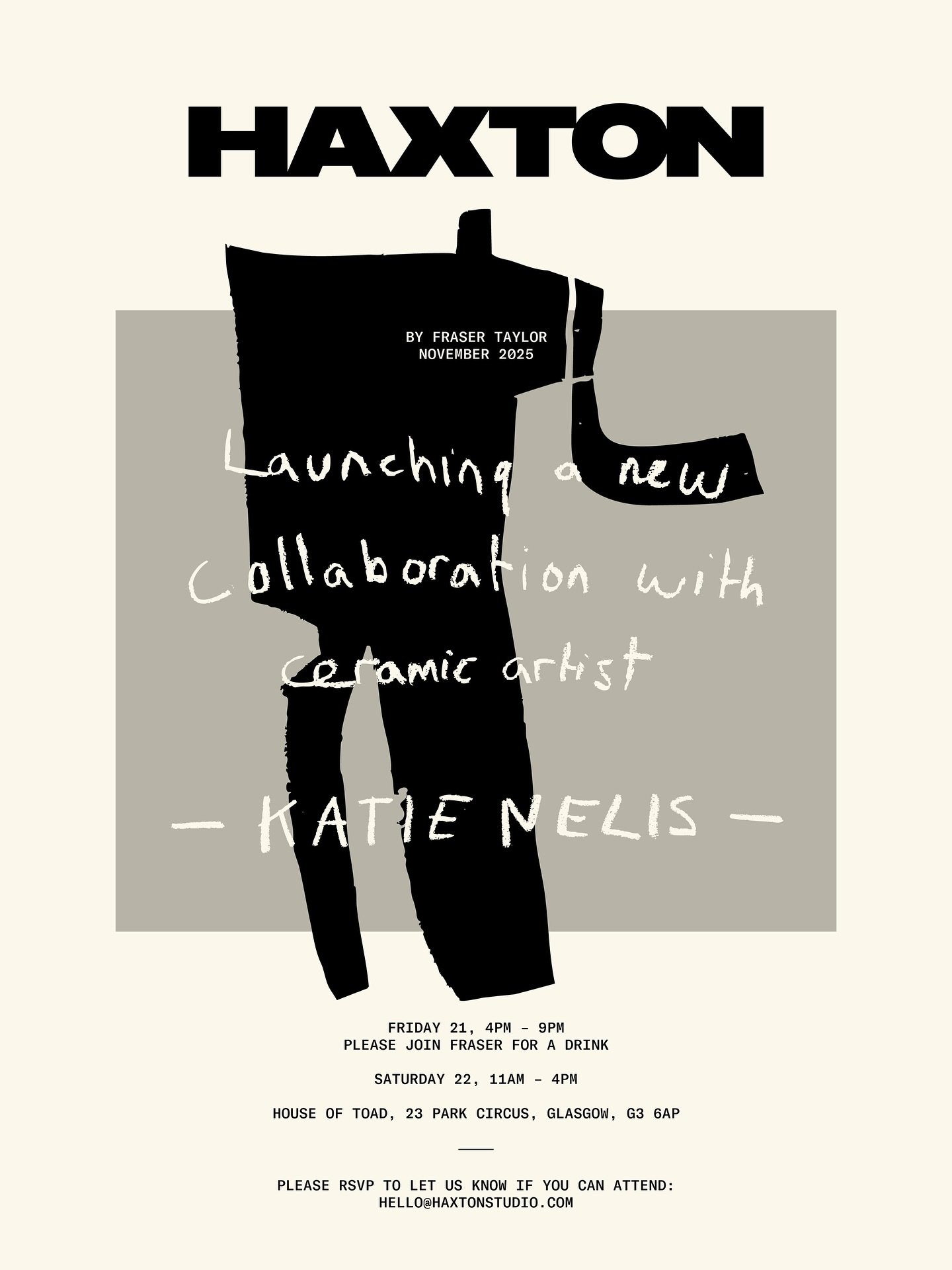 Proud to be hosting this exhibition:

&ldquo;In 2020 Fraser Taylor introduced HAXTON Studio, a project which revisits methods of making which were prominent in his practice in the late 1970s and 80s. HAXTON Studio explores both analogue and digital p
