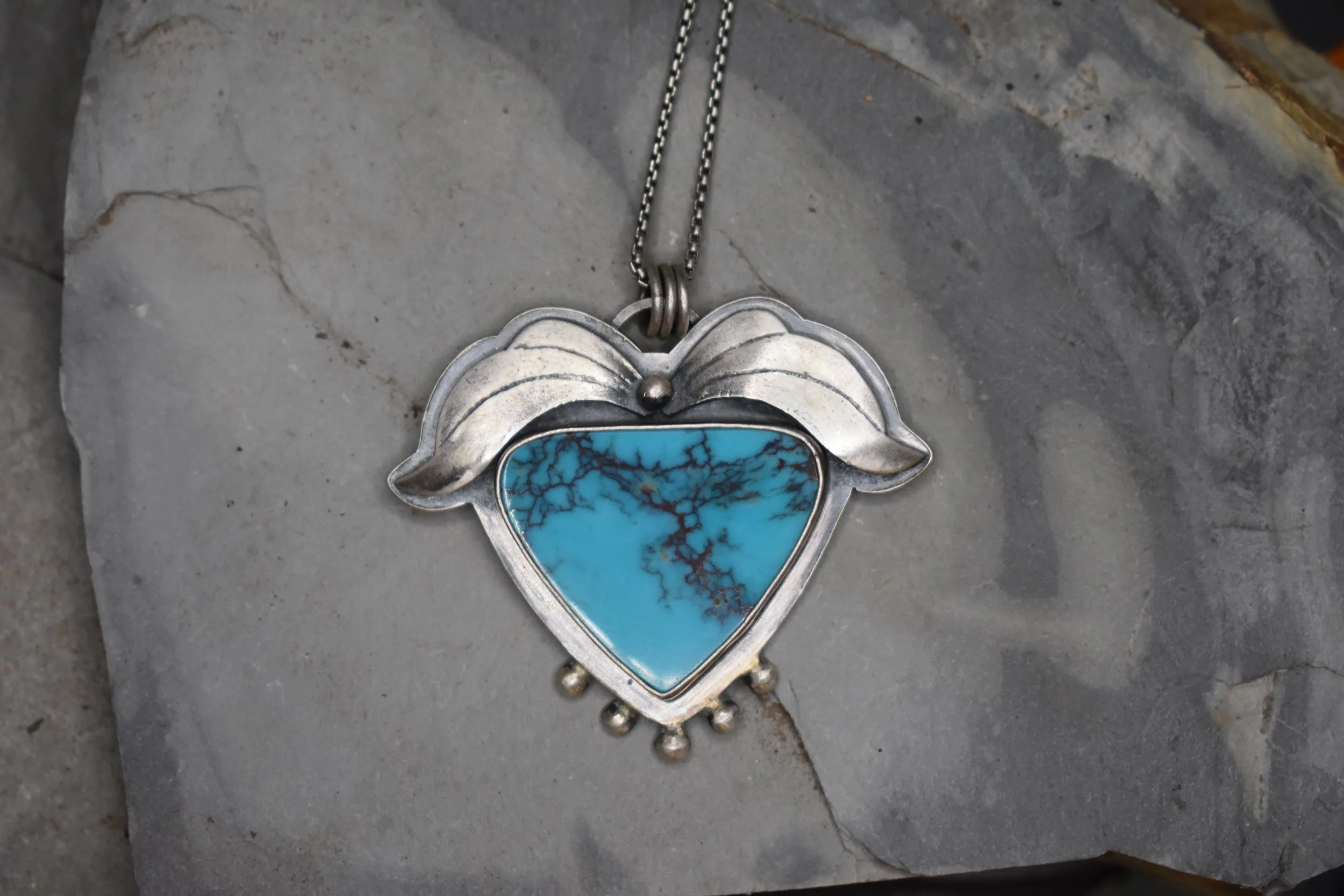 Turquoise with Wave and Dew Drop Embellishments Necklace — Two