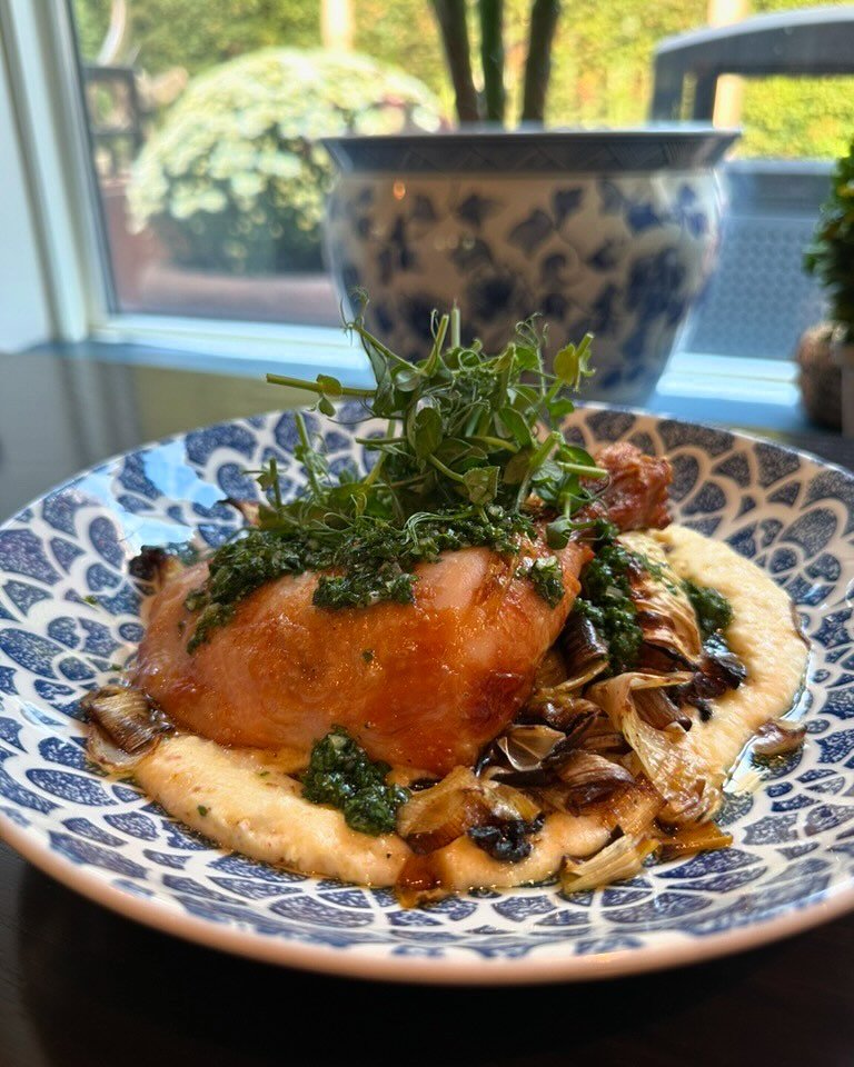 Our new Chicken entree with polenta, cabbage, leeks and  lemon gremolata!!