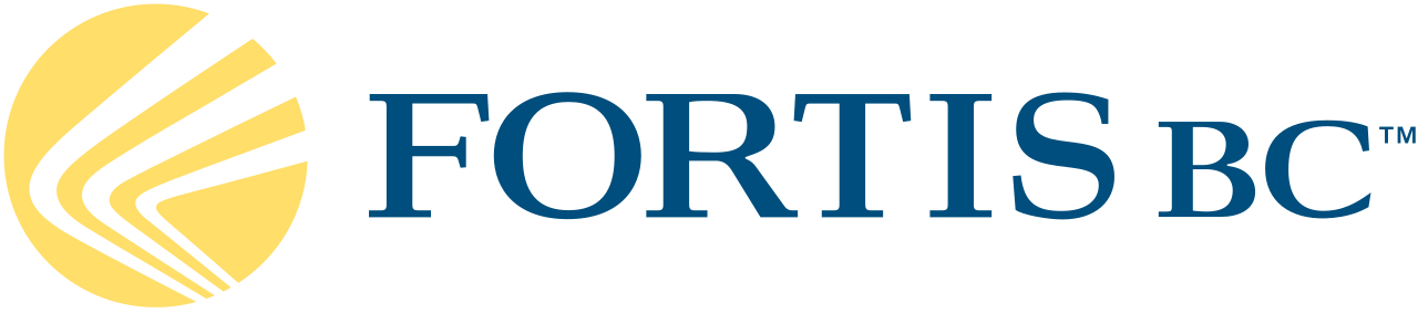 Fortis BC logo with black and yellow circular emblem and blue text