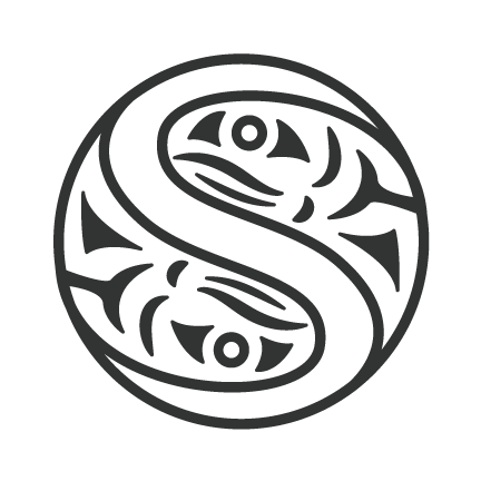 A suppoting logo for stalew Arts & Cultural Society - A black and gray yin-yang symbol with stylized fish inside, representing balance and harmony.