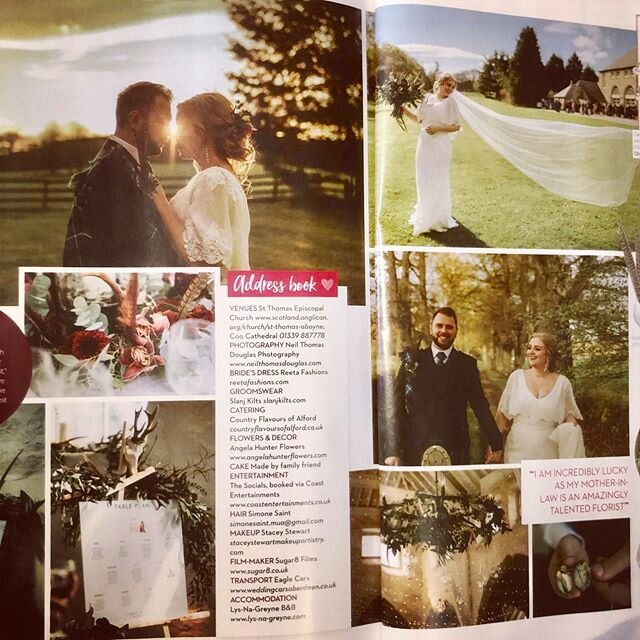 So delighted for my gorgeous daughter-in-law Lyndsey and my son Chris to be featured in the amazing bridal magazine @tietheknotscotland  Lyndsay look just breathtaking beautiful and Chris very handsome in the ancient Hunter kilt.
I was so honoured to