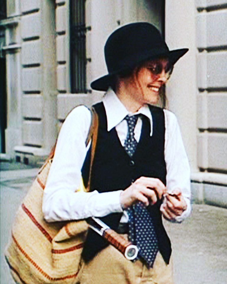 Born this day, Diane Keaton/Annie Hall, the first famous woman to have a quantifiable influence on my young self, style- and other-wise. 

I wrote about how I reacted to this film (and to her other markedly un-Annie starring role, that same year, in 
