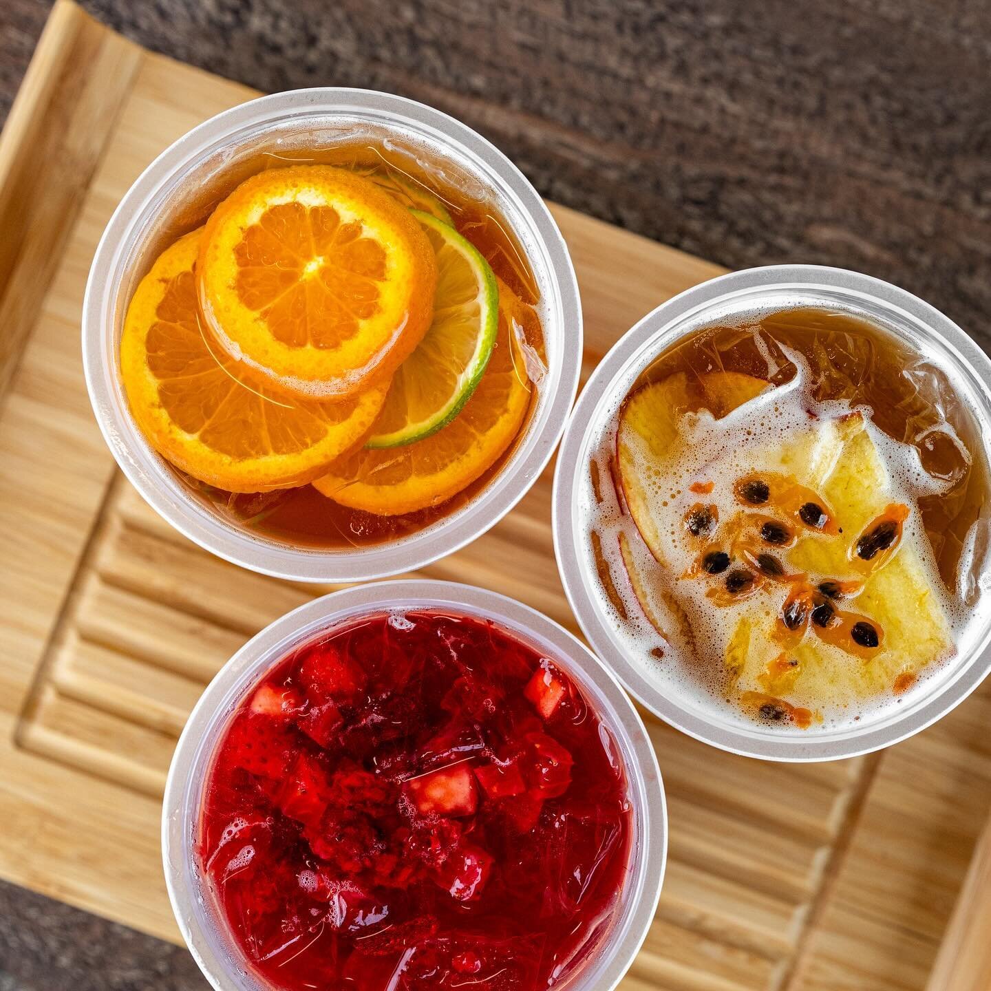 Beat the heat with our refreshing Fresh Fruit Teas!! 🍍🥭🥥